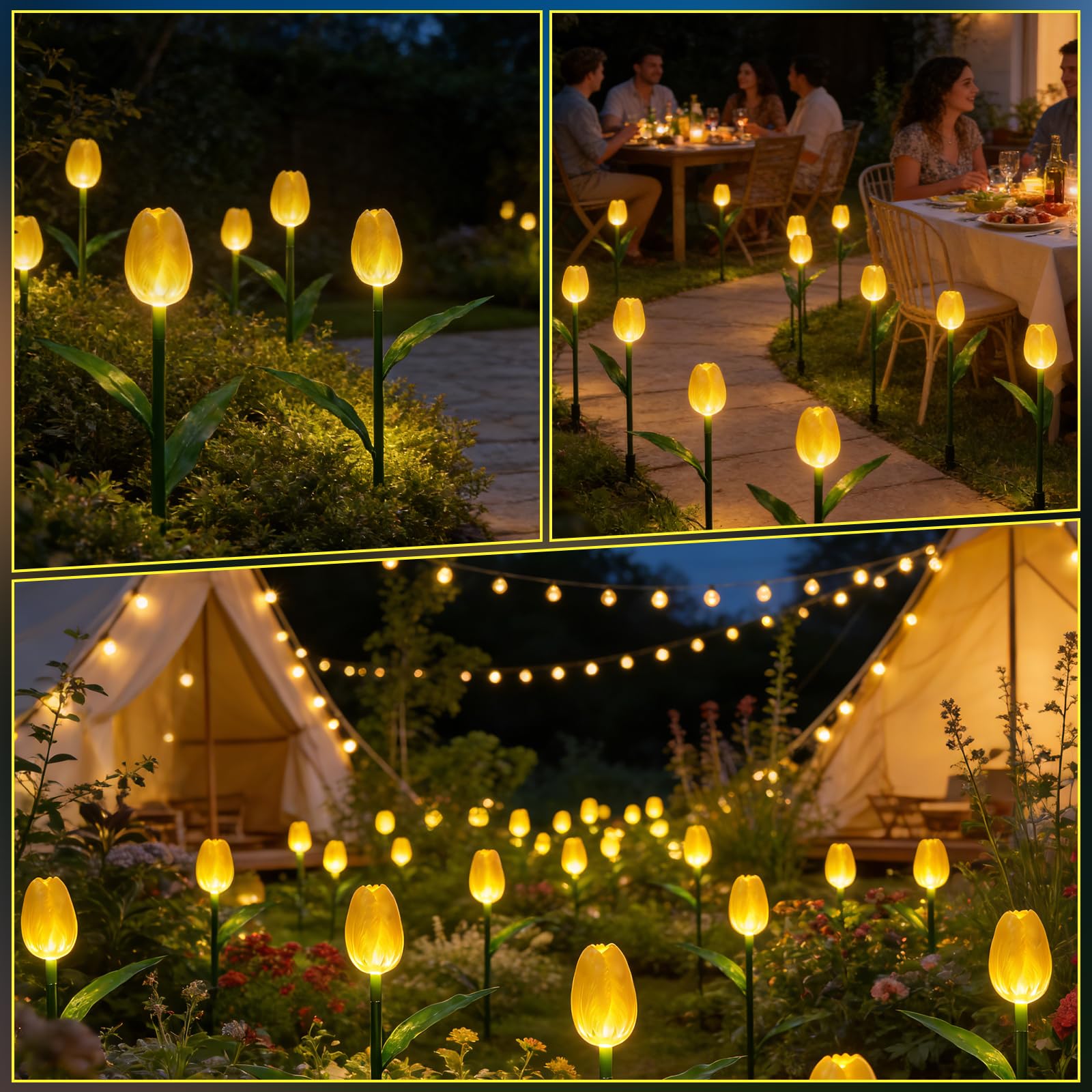 Luci solari per esterni, impermeabili, confezione da 6 pezzi, fiori di tulipano luminosi con regali da giardino, decorazioni per cortile, regali di fiori artificiali per mamma, feste, casa
