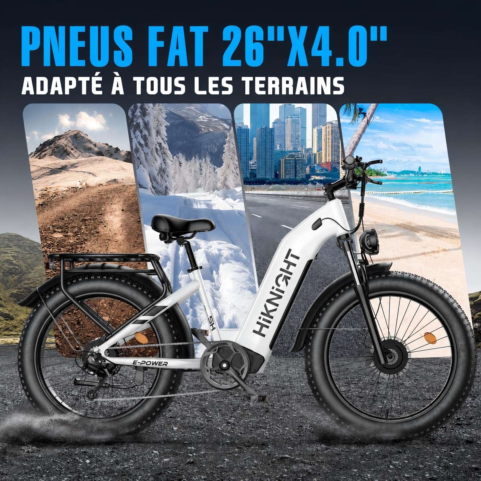 Fat Bike Électrique Adulte 26×4,0", VTT Électrique, Double Moteur, Batterie 52V 20Ah, Autonomie 120 km, Freins Hydrauliques