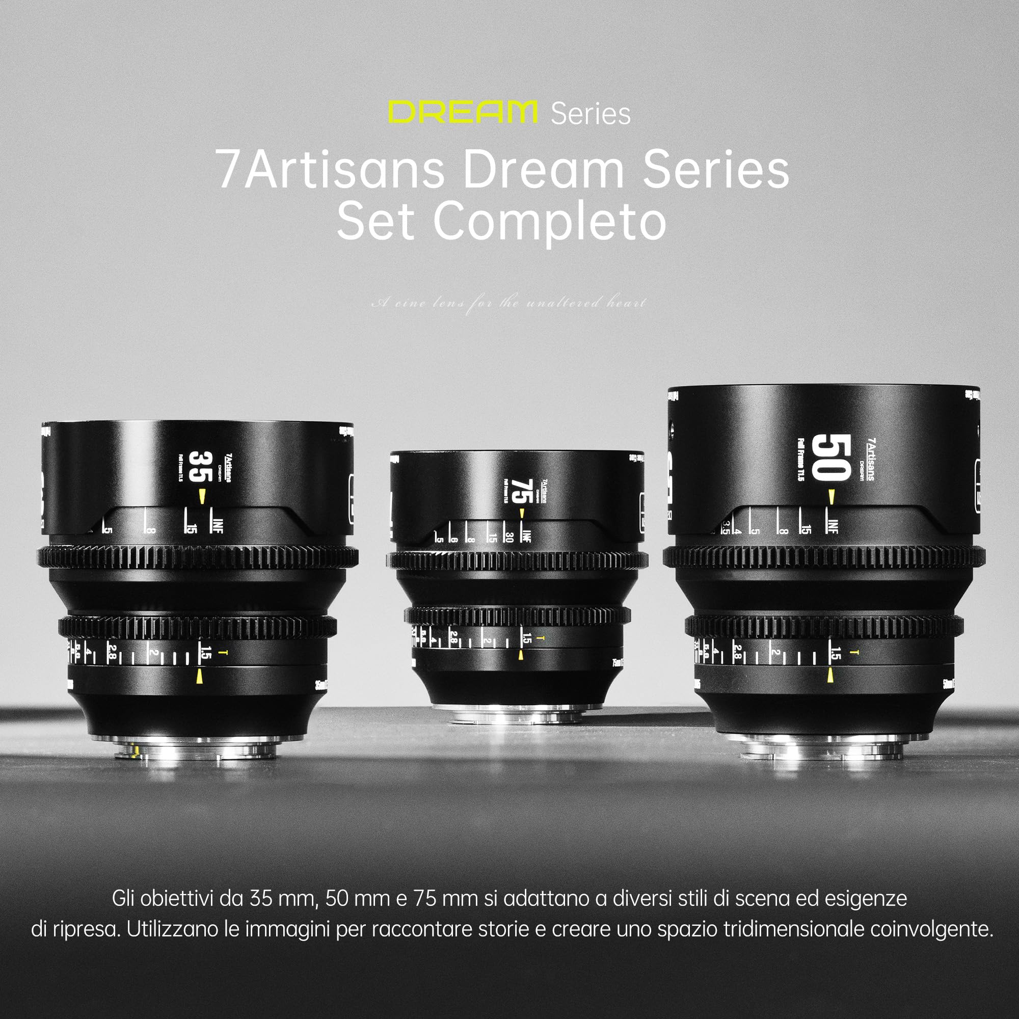7artisans 35mm T1.5 Dream Series Obiettivo Cinematografico Professionale, Grande Apertura, Full-Frame, compatibile con Sigma FP, Panasonic S1 S1H S5, Leica SL SL2, Nero