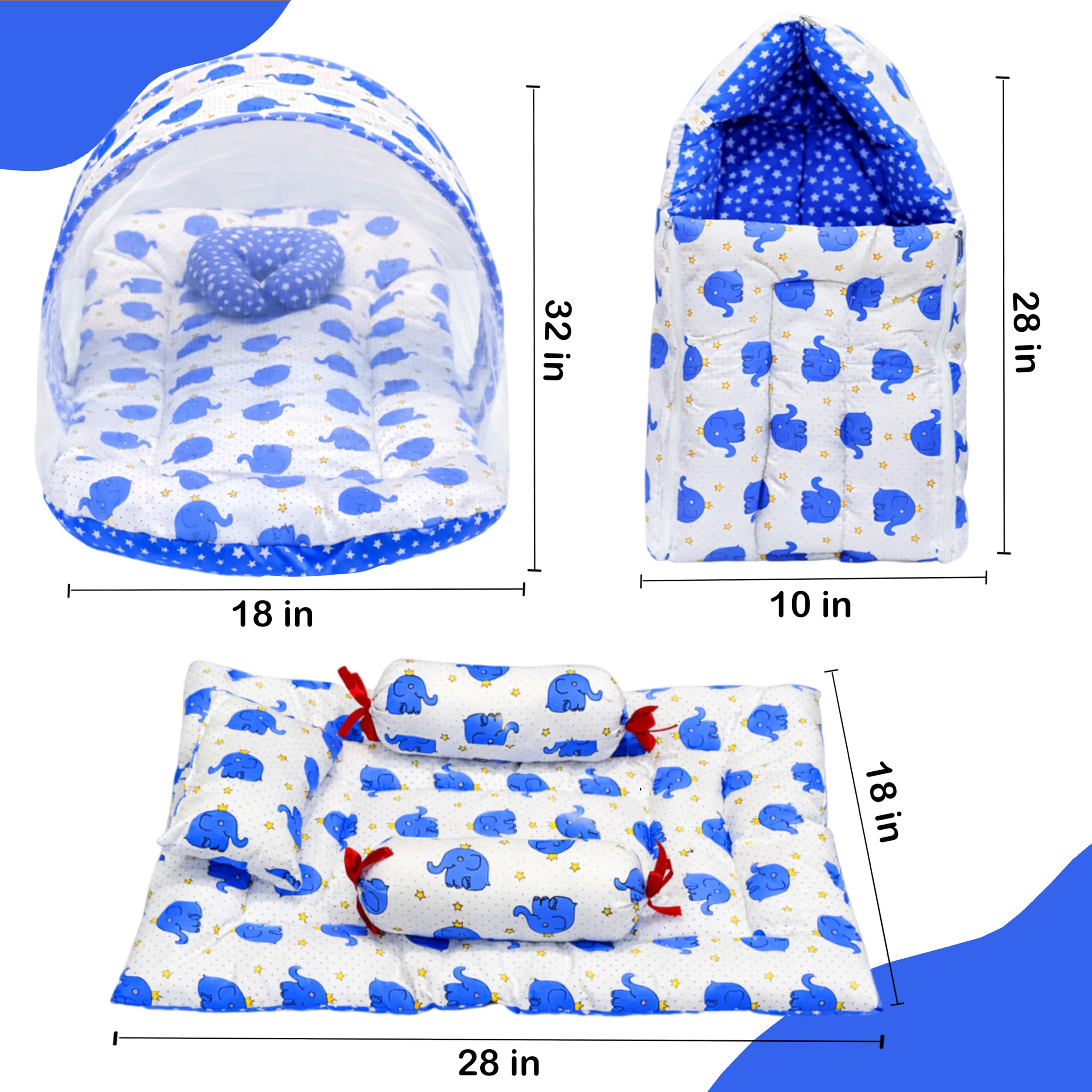 Infantbond Combo of Baby Bedding Set | Baby Bed | Newborn Baby Bedding All (0-6 Months) (Elephant) (3, Blue E) 4
