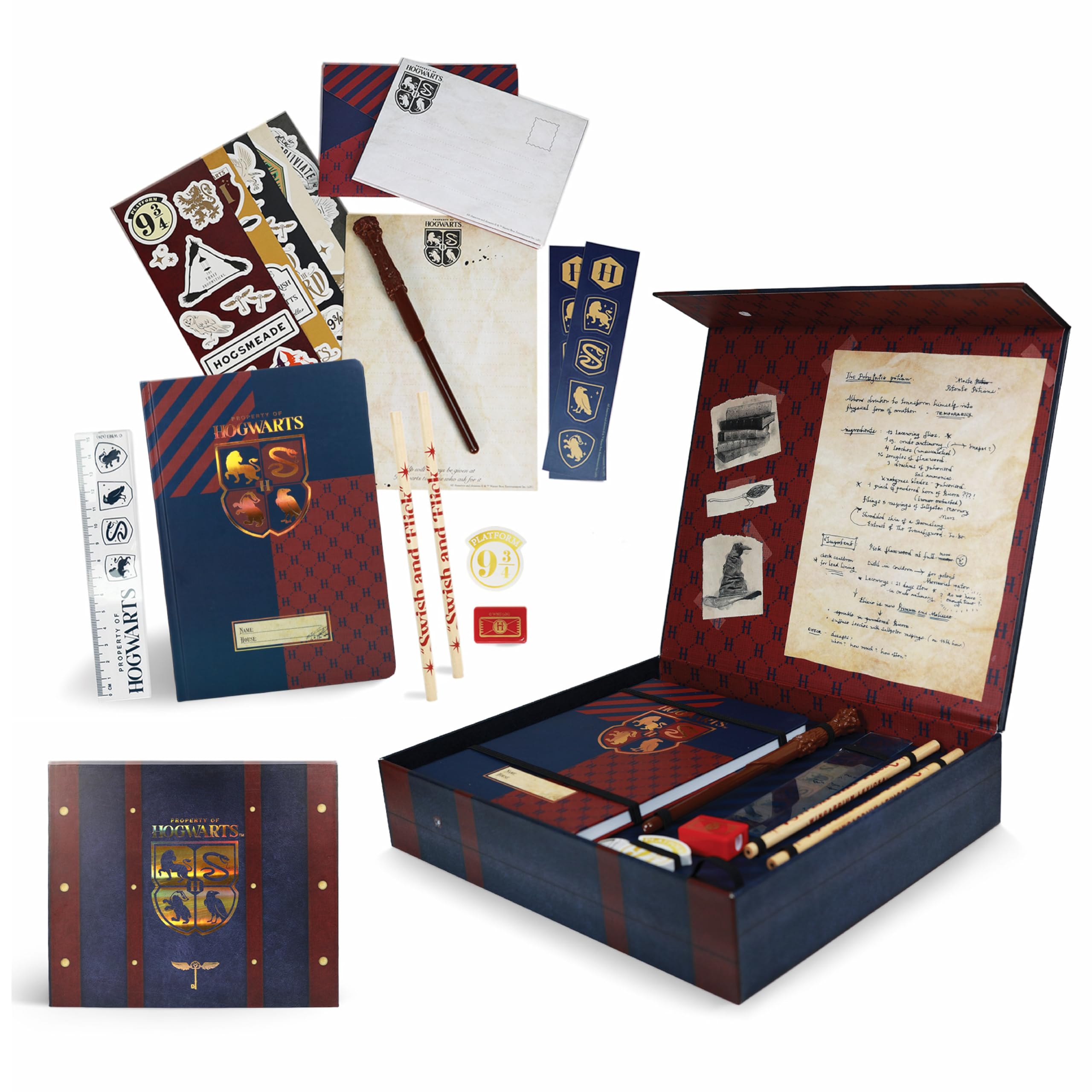 Harry Potter Stationery Set – Property of Hogwarts Gift Set - including Wand Pen, A5 Notebook with Gold Foil, Letter Writing Paper, Envelopes, Stickers and more – Official Merchandise Gift Set