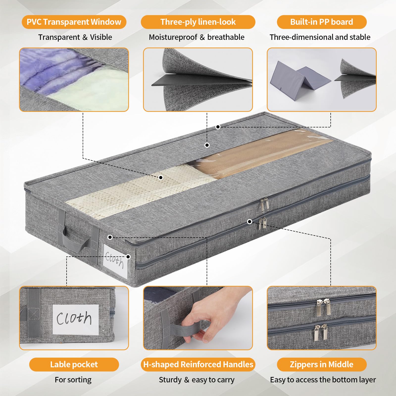 GARPROVM Caja de almacenamiento estable para debajo de la cama, juego de 3 unidades, 85 x 40 x 12 cm, forma estable, con cremallera central, almacenamiento para edredones, ropa, ropa de cama, mantas