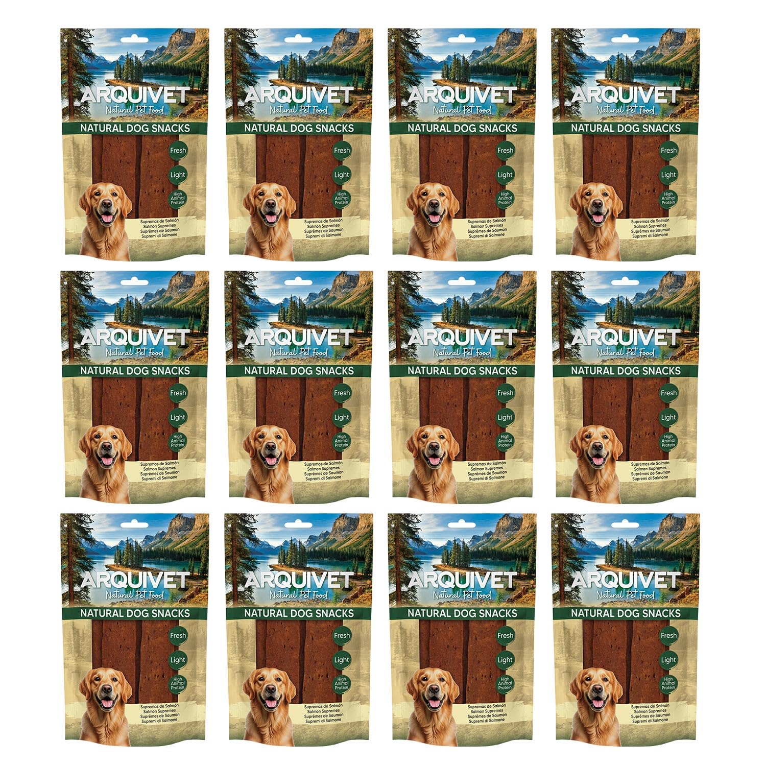 Friandises pour Chiens (Lot de 12) - Suprêmes de Saumon 100 g, friandises Naturelles pour Chiens - Arquivet