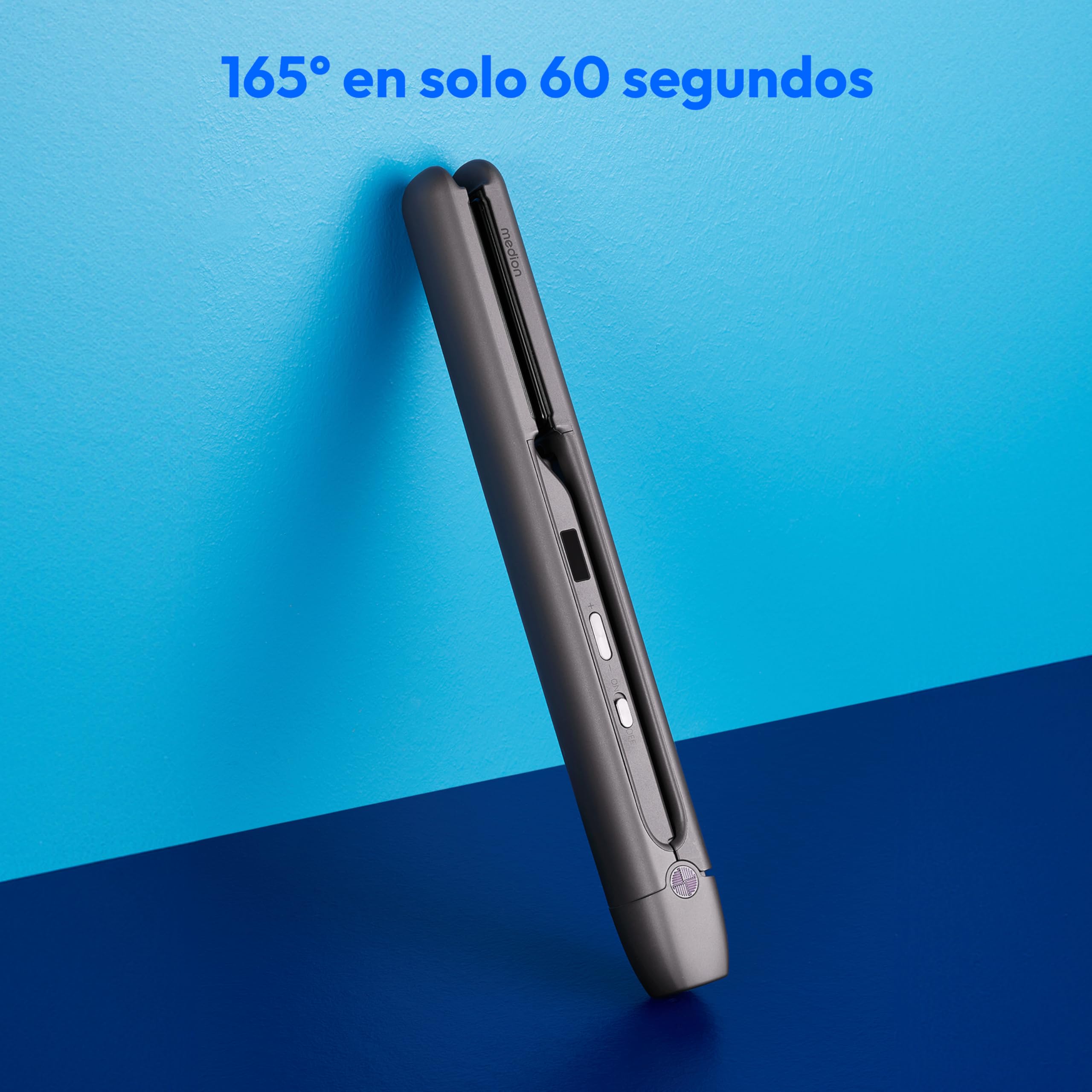 MEDION HS2 Plancha de pelo sin cable con pantalla (indicador de temperatura y batería, 5 posiciones de calor regulables, placas flexibles de cerámica/turmalina con sensor de temperatura