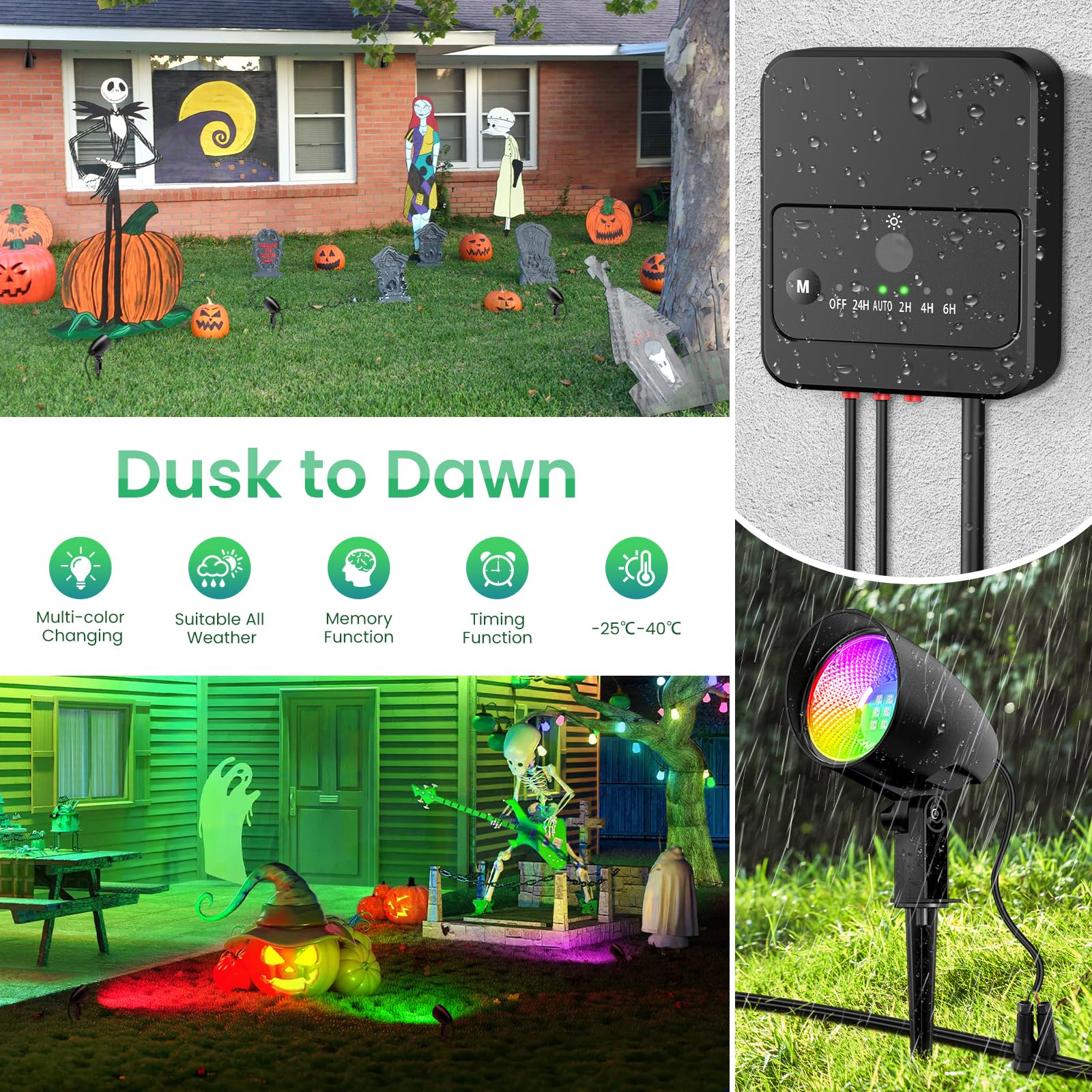ZZXX 20W RGB Halloween Color Changing Landscape Lights Low Voltage