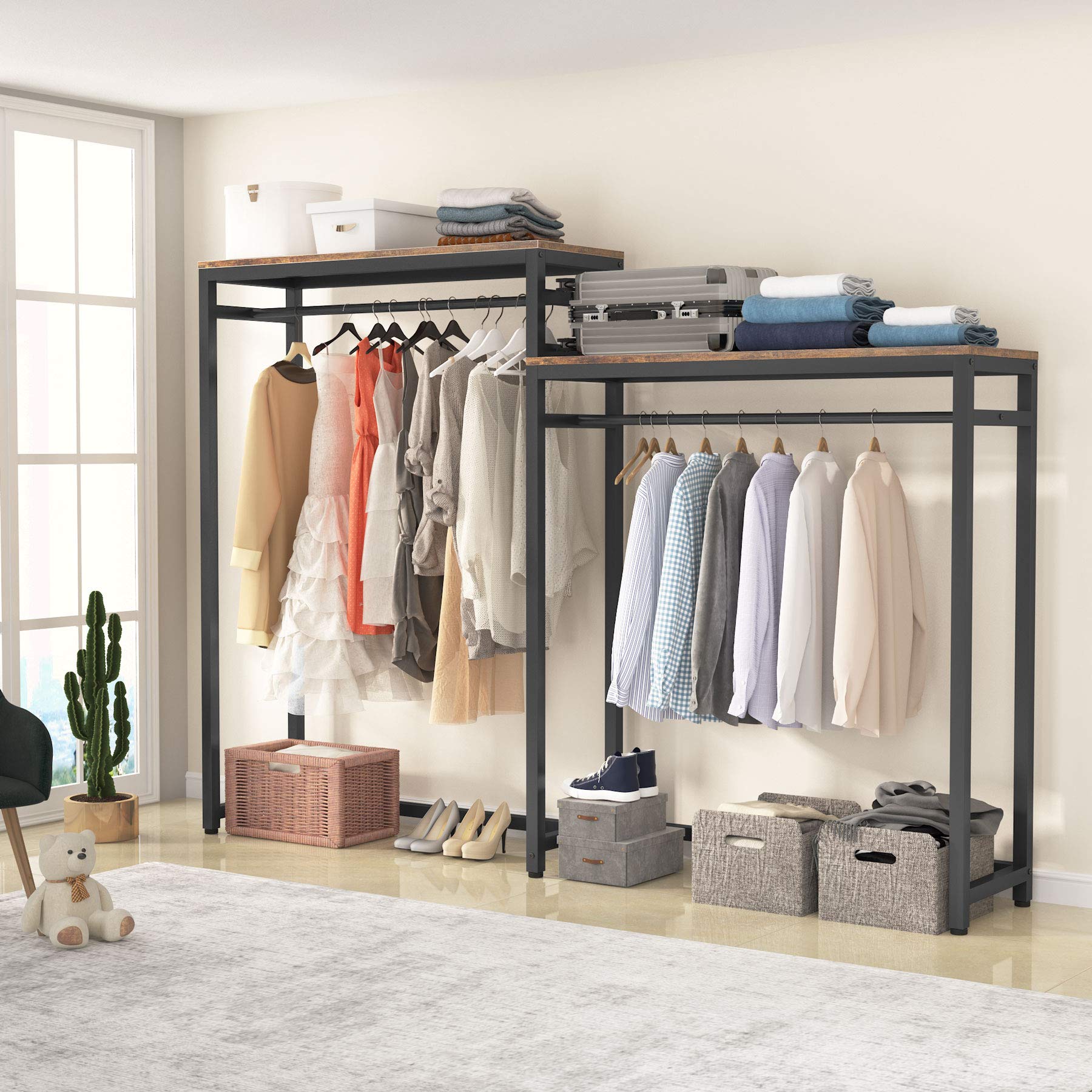 Buy Tribesigns Free Standing Closet Organizer, Clothes Garment Racks with Storage Shelves and