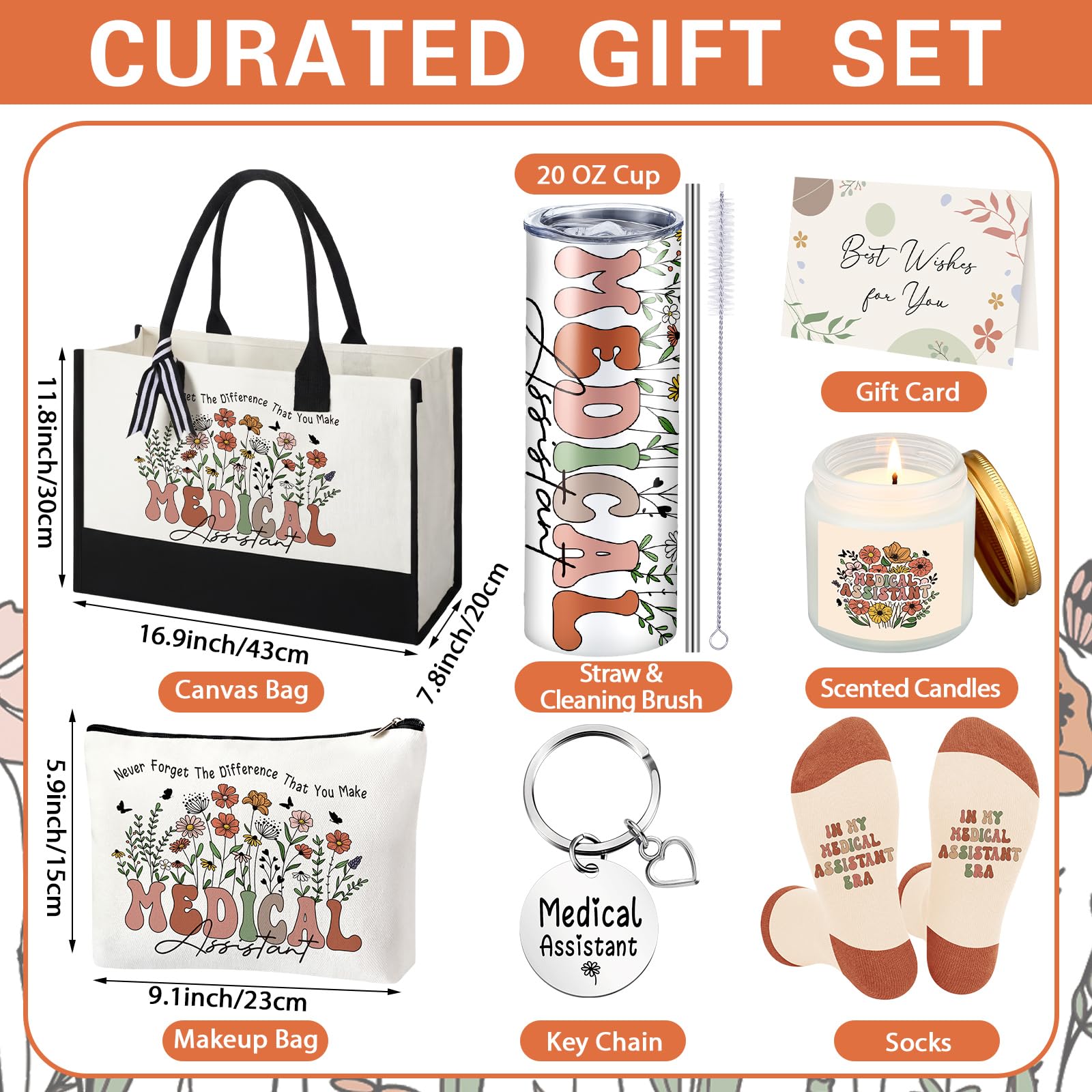 Patelai 7 Pcs Medical Assistant Appreciation Gifts for Women MA Assistants Graduation Recognition Gift Best Medical Assistant Ever Tote Bag Tumbler Candle Socks Nurse Week Hospital Week Gift