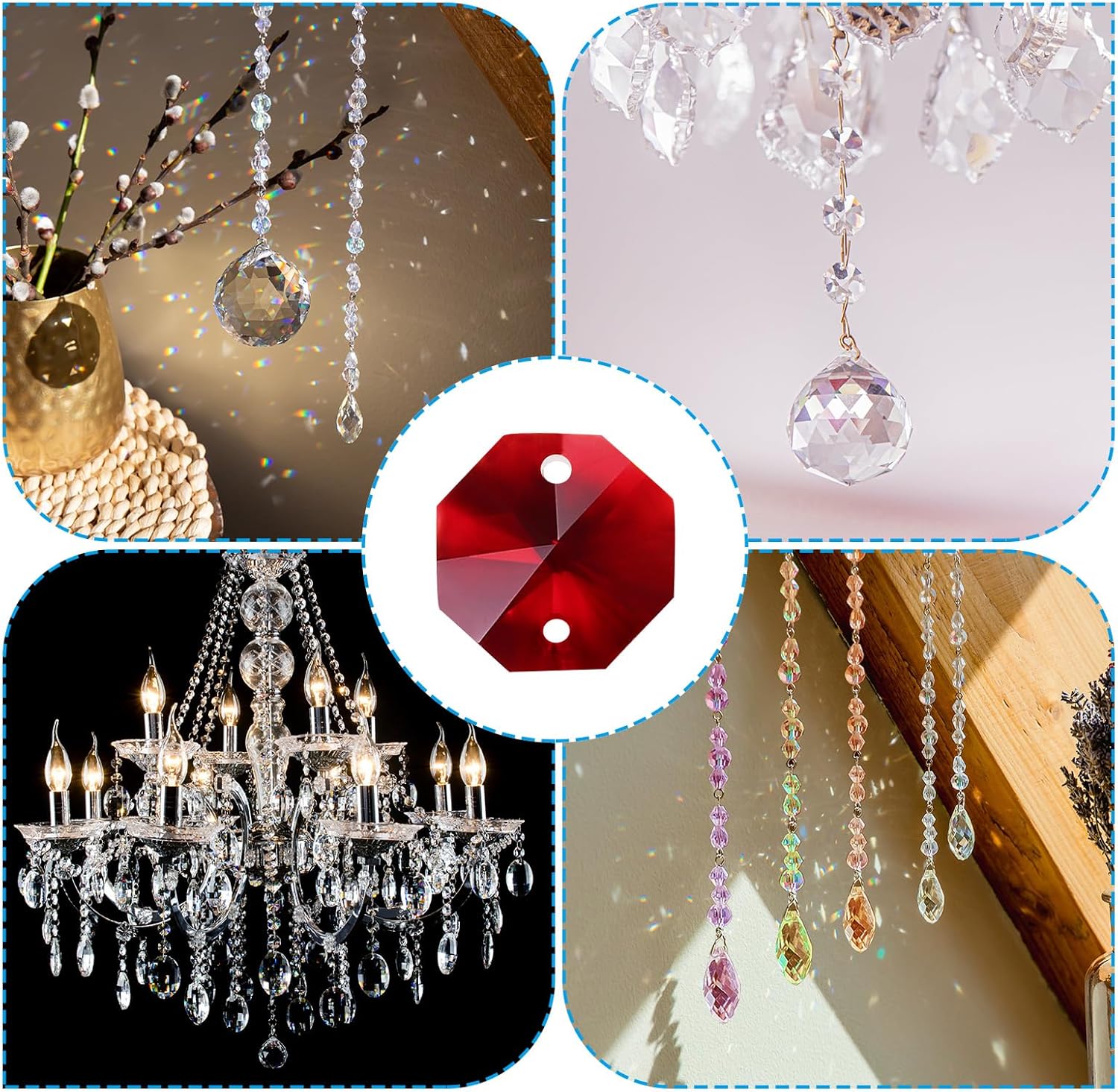 PATIKIL K9 Crystal Octagon Beads 2 Holes Pendants, 30 Pack 14mm Chandelier Prisms Parts Ornaments Hanging Beads for DIY Arts Crafts Decoration, Dark Red - Image 5