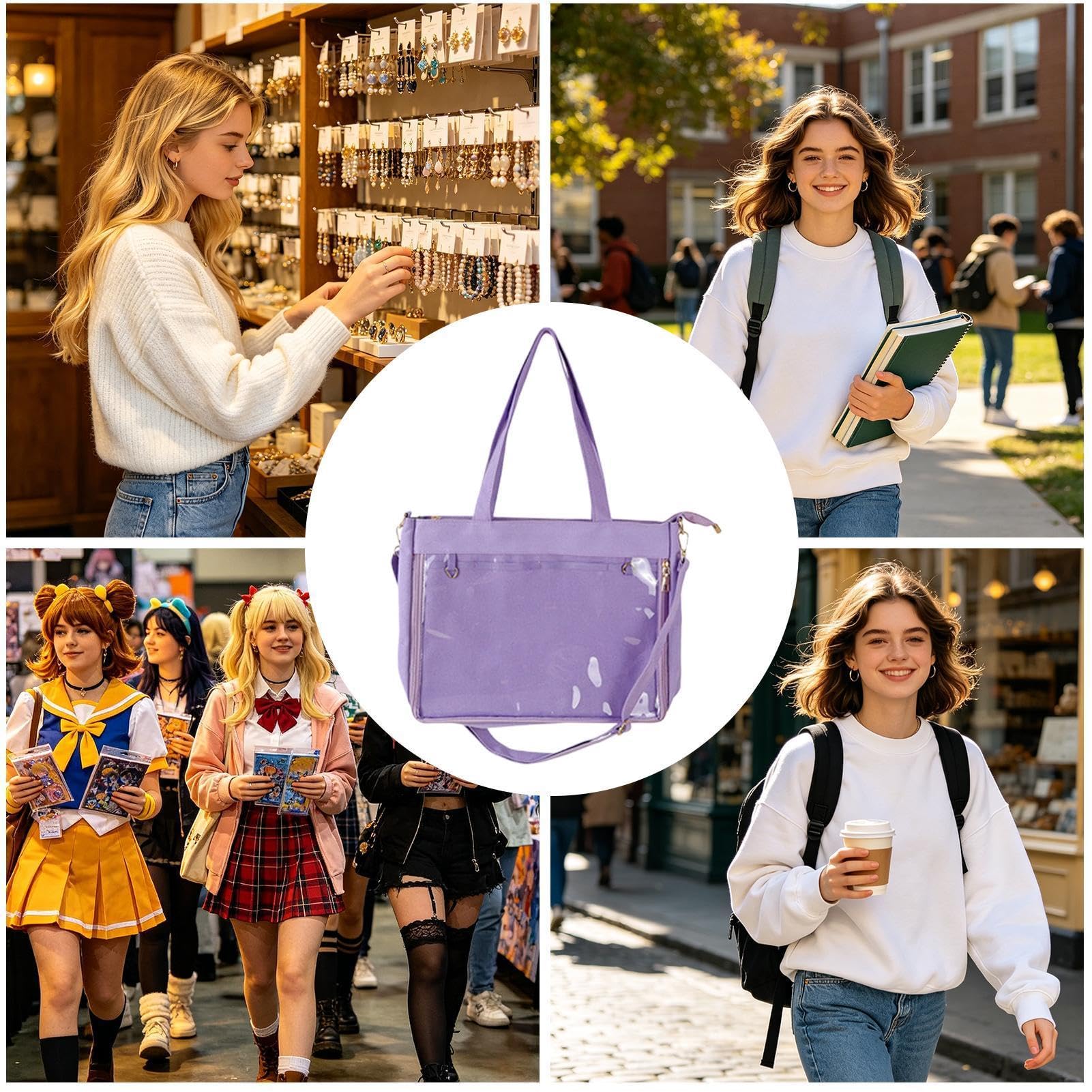 Ita Bag, torba do przechowywania z przezroczystym okienkiem, przezroczysta torba do majsterkowania, dla kobiet, dziewcząt, nastolatków, dorosłych, na zewnątrz, w podróży, do szkoły, na czas wolny, na