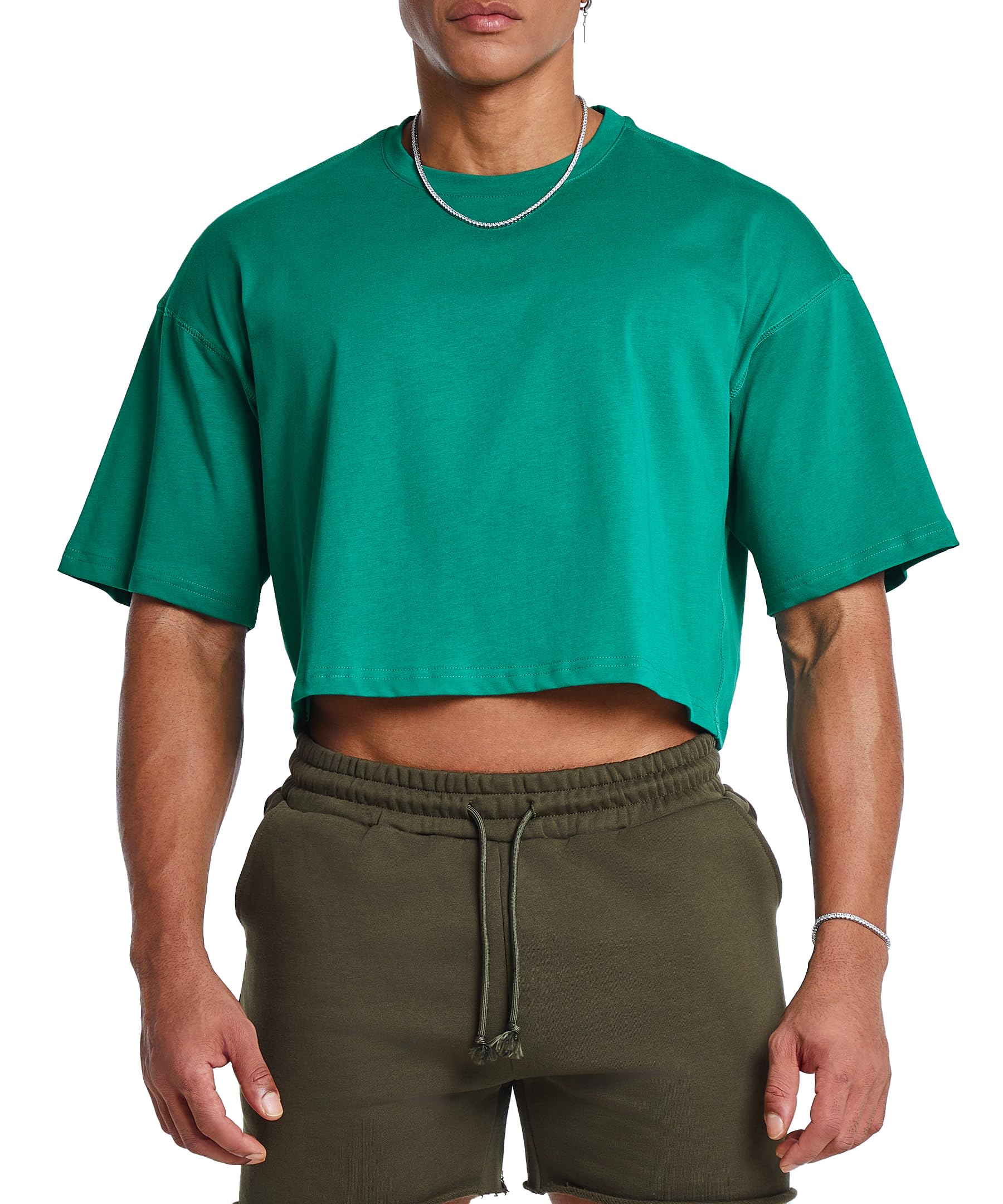 Ouber Men's Short Sleeve Crew Crop T Shirts Cotton Muscle Bodybuilding Shirts