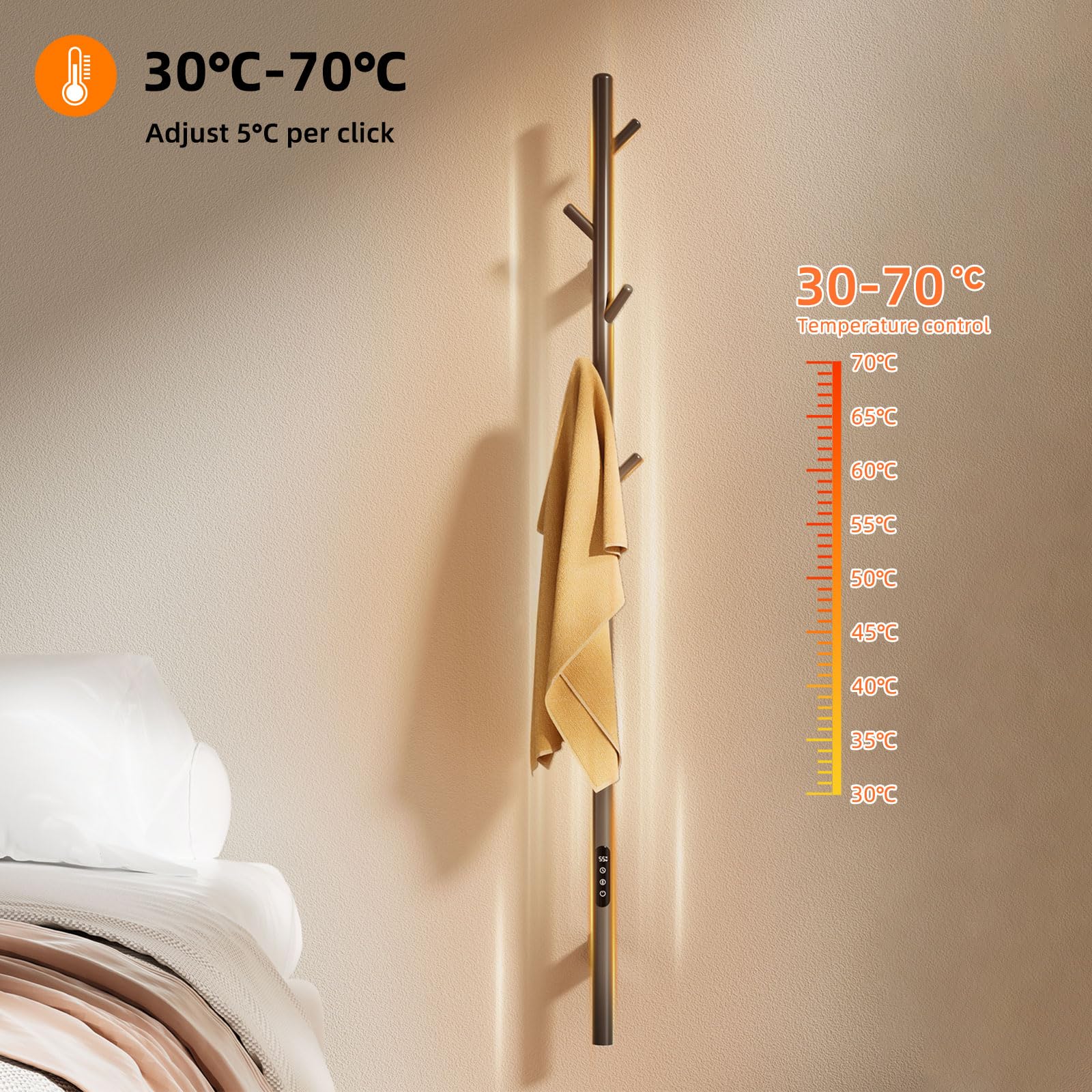 Seche Serviette Electrique,Porte-serviettes électrique à tige unique,Serviette Murale Intelligent à Température Constante,Chauffe-serviettes,Sèche Serviettes Électrique,économie d'énergie-WiFi Gray