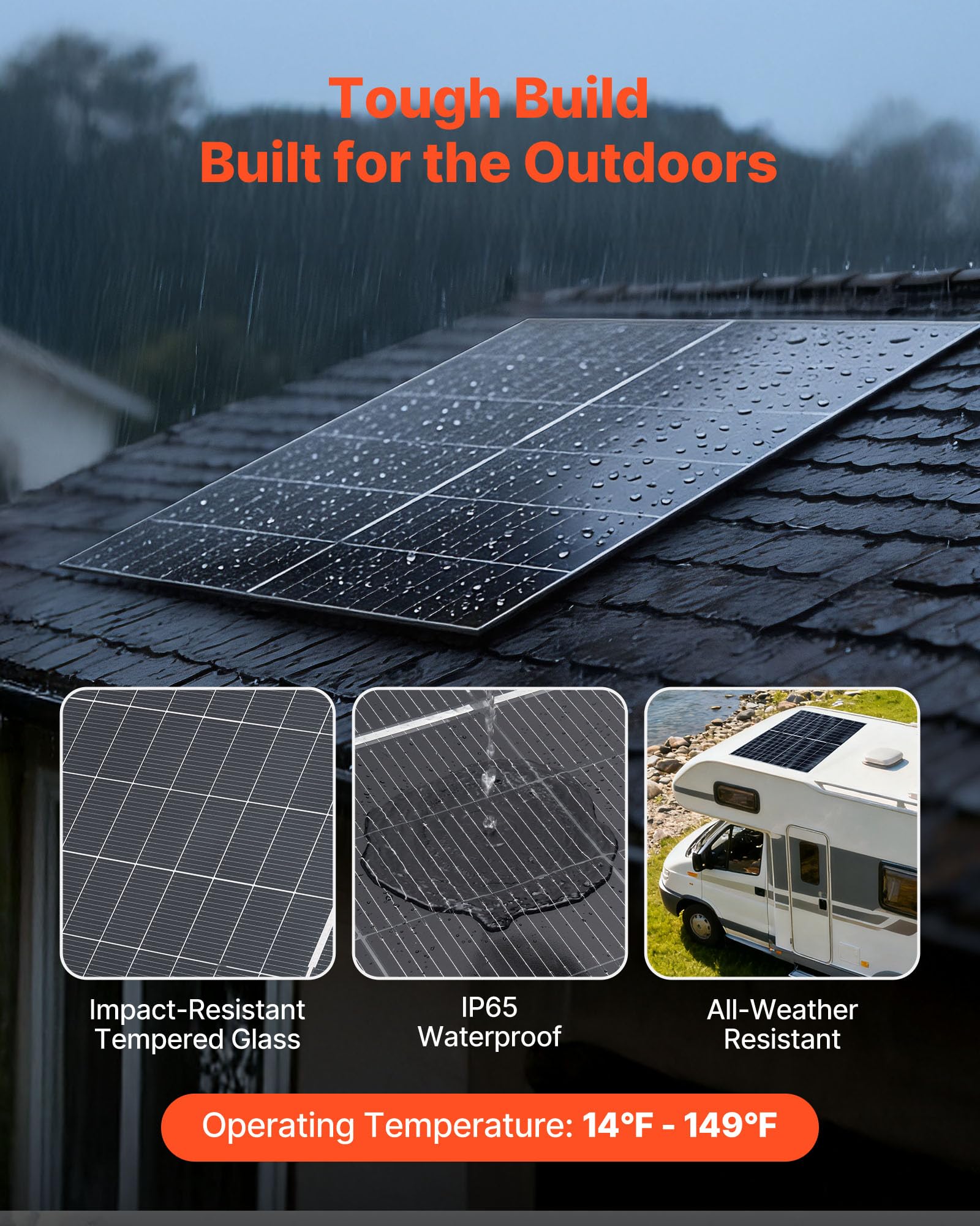 VEVOR Dwustronne panele słoneczne 2 sztuki 400 W, 16 BB jednokrystaliczny moduł fotowoltaiczny Typ N Wodoodporny panel słoneczny IP65 z wyjściem MC4 aluminiowa rama do samochodu, łodzi, kampera