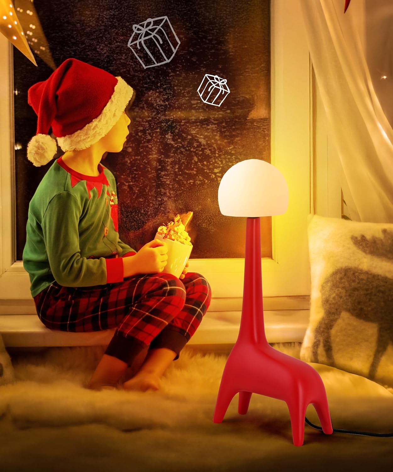 Animal Lamps for Kids, Corded Big Giraffe Night Light, Resin Table Lamp with 3000K Warm Light, Home Decor for Living Room, Bedroom, Dorm, and Gifts (Red)