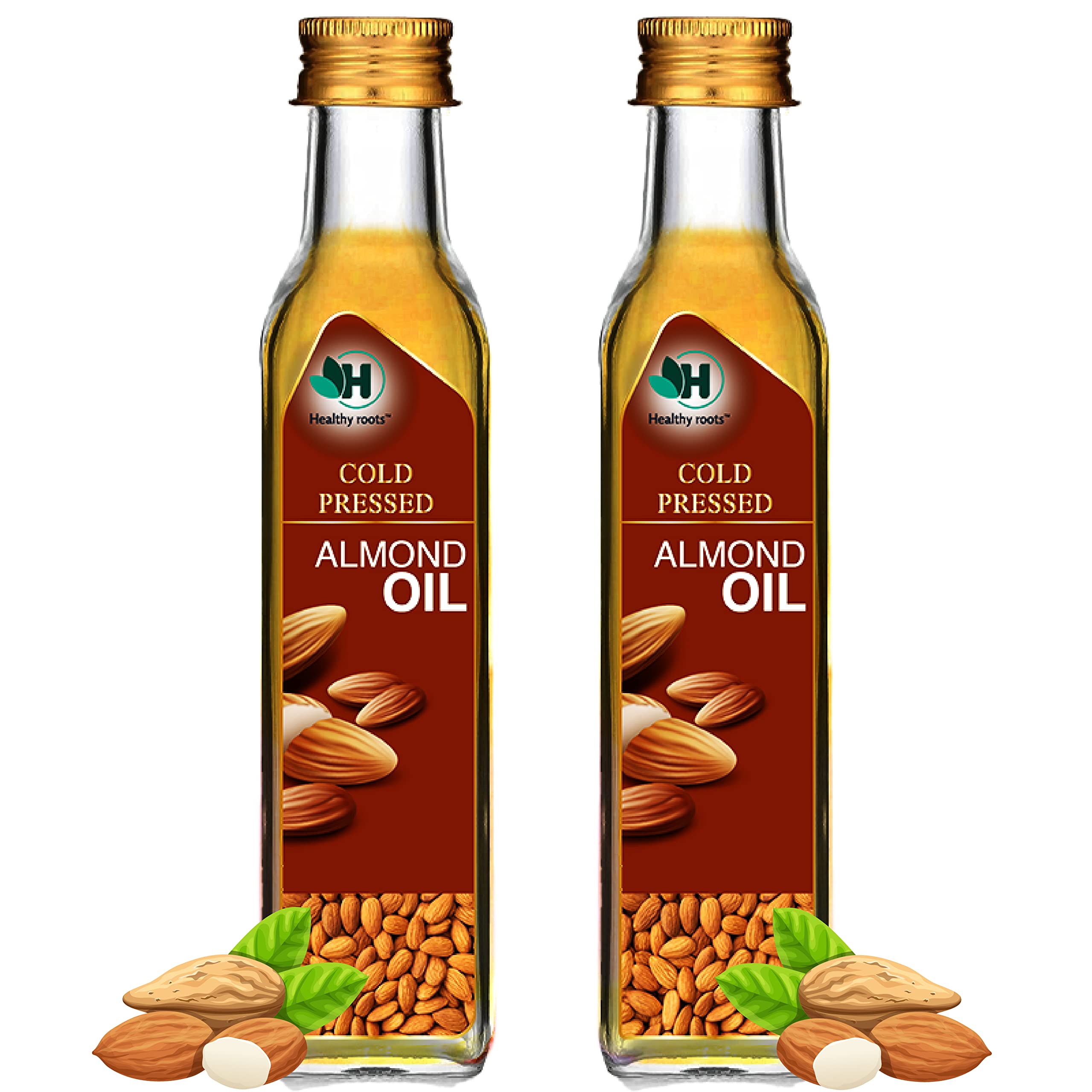 Healthy roots Cold Pressed Sweet Almond Oil 100ml (Pack of 2) | Wood Pressed - Extracted on Wooden Churner | Kolhu/ Kacchi Ghani/ Chekku