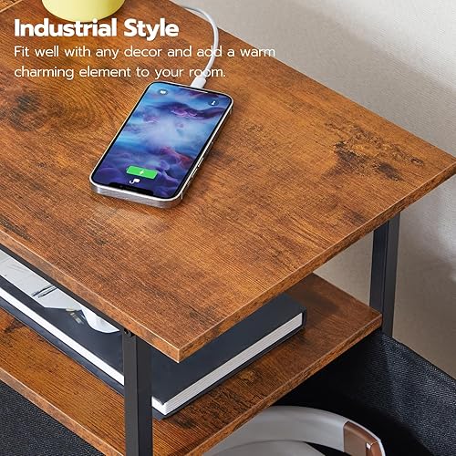 Miniatura 5 de HOOBRO Mesa auxiliar con estación de carga, juego de 2 mesas laterales estrechas, mesita de noche con 2 cajones no tejidos, mesa de sofá delgada,