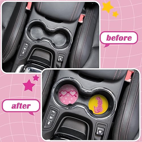 Miniatura 5 de Lallisa 8 posavasos rosa para automóvil, portavasos de preppy, accesorios para automóvil, diseño de leopardo rosa, sonrisa, cara, portavasos