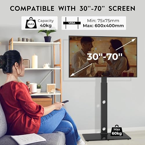 BONTEC TV Floor Stand for 30-70 Inch LED LCD OLED Flat Curved TVs, Height Adjustable Tall Swivel Standing TV Stand, Universal Freestanding Floor Standing TV Stand Base up to 40kg, Max VESA 600x400mm - 2