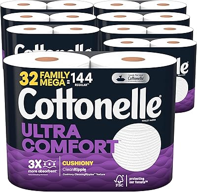 Cottonelle Ultra Comfort Toilet Paper with Cushiony CleaningRipples Texture, Strong Bath Tissue, 32 Family Mega Rolls (32 ...
