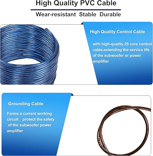 Miniatura 5 de XMSJSIY Kit de cableado de audio para automóvil, kit de cable amplificador, 1500 vatios, instalación de subwoofer estéreo para automóvil, camión,