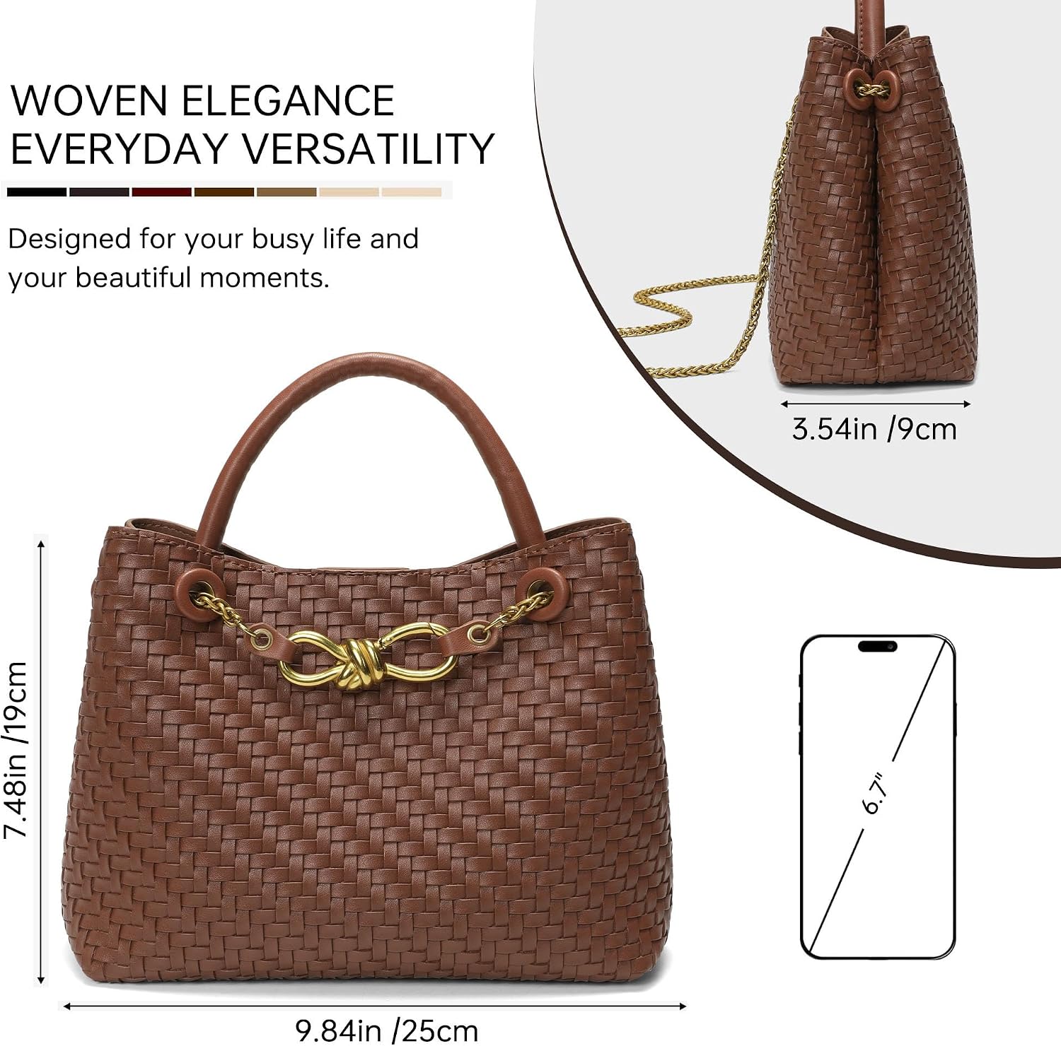 Small Woven Leather Purse for Women Top Handle Shoulder Handbag