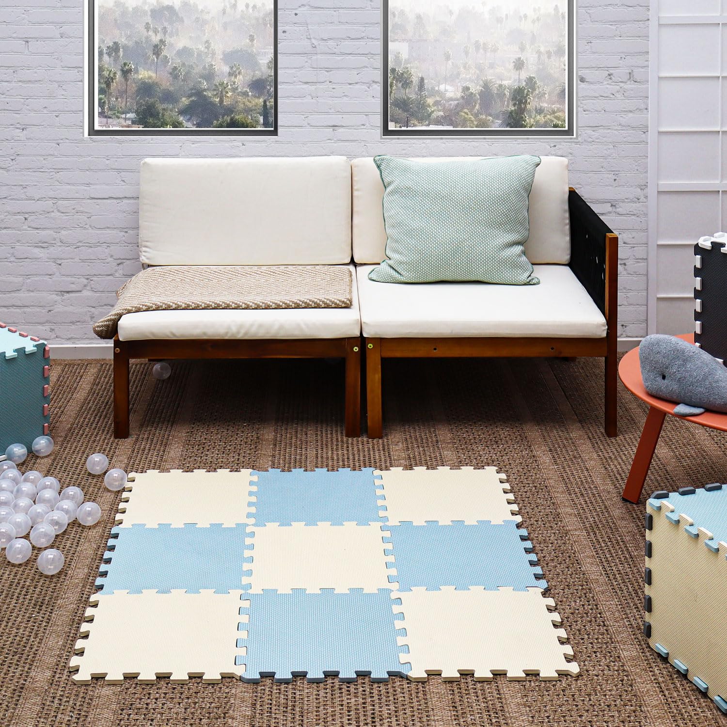 LittleTom 9-Pieces Baby Play Mat - 30x30 cm/ 11.8x11.8 in - Soft Foam Interlocking Tiles - EVA Sensory Mat for Crawling Toddlers - Indoor & Outdoor Use - Plasticizer-Free Floormats for kids - Image 3