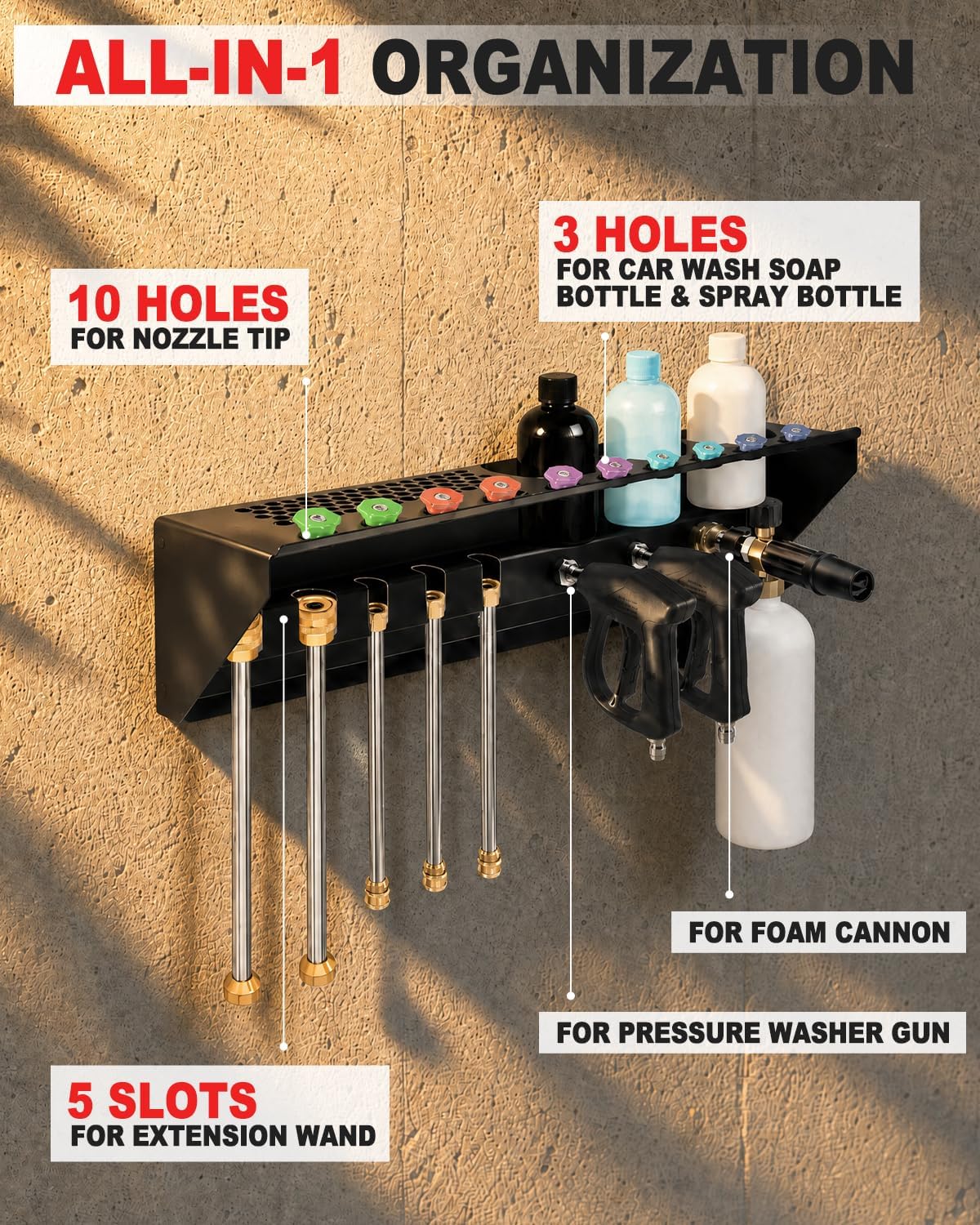 Foam Cannon Holder Pressure Washer Gun Wall Mount with 1/4" Quick Connector image 2