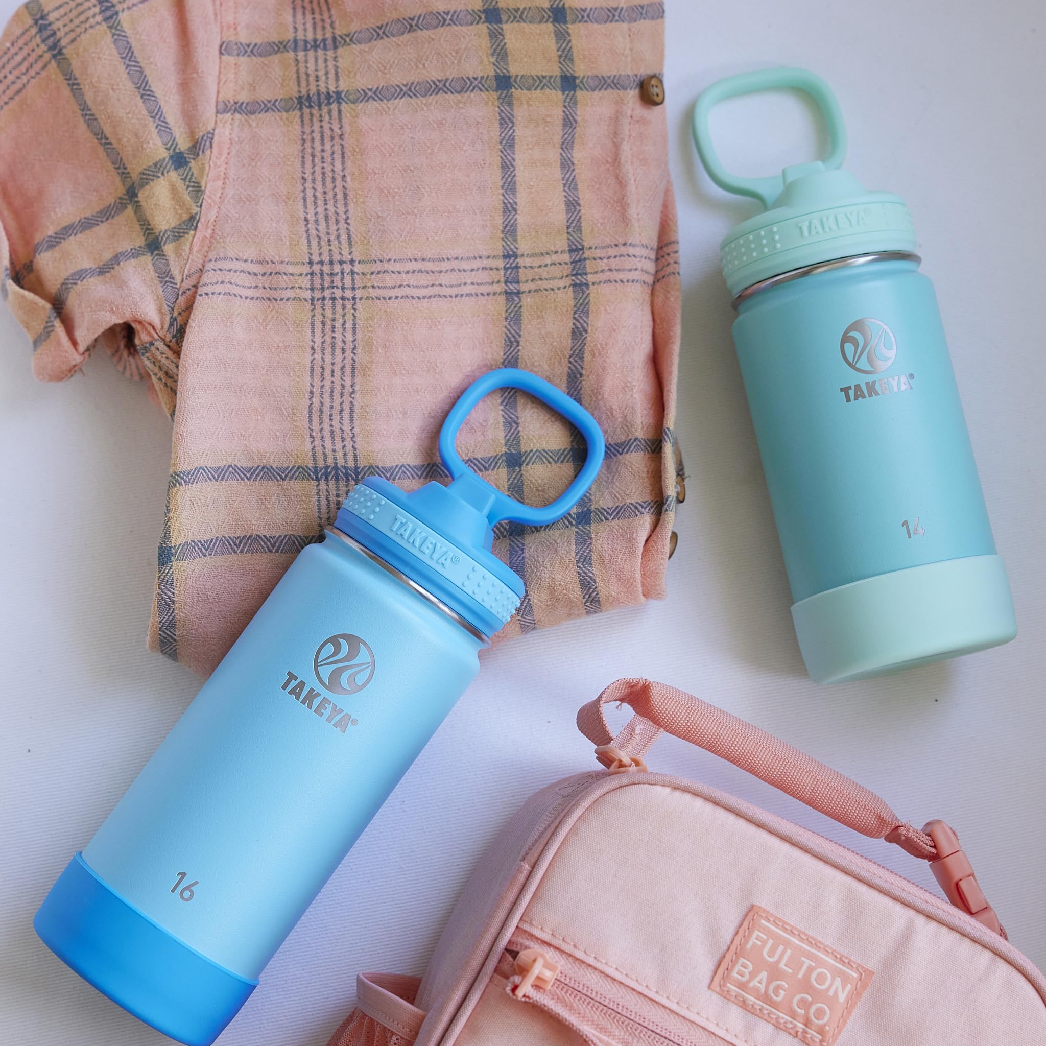 青色 ステンレス 水筒 蓋付き Amazon | Takeya Actives 子供用 16オンス 真空断熱ステンレススチール
