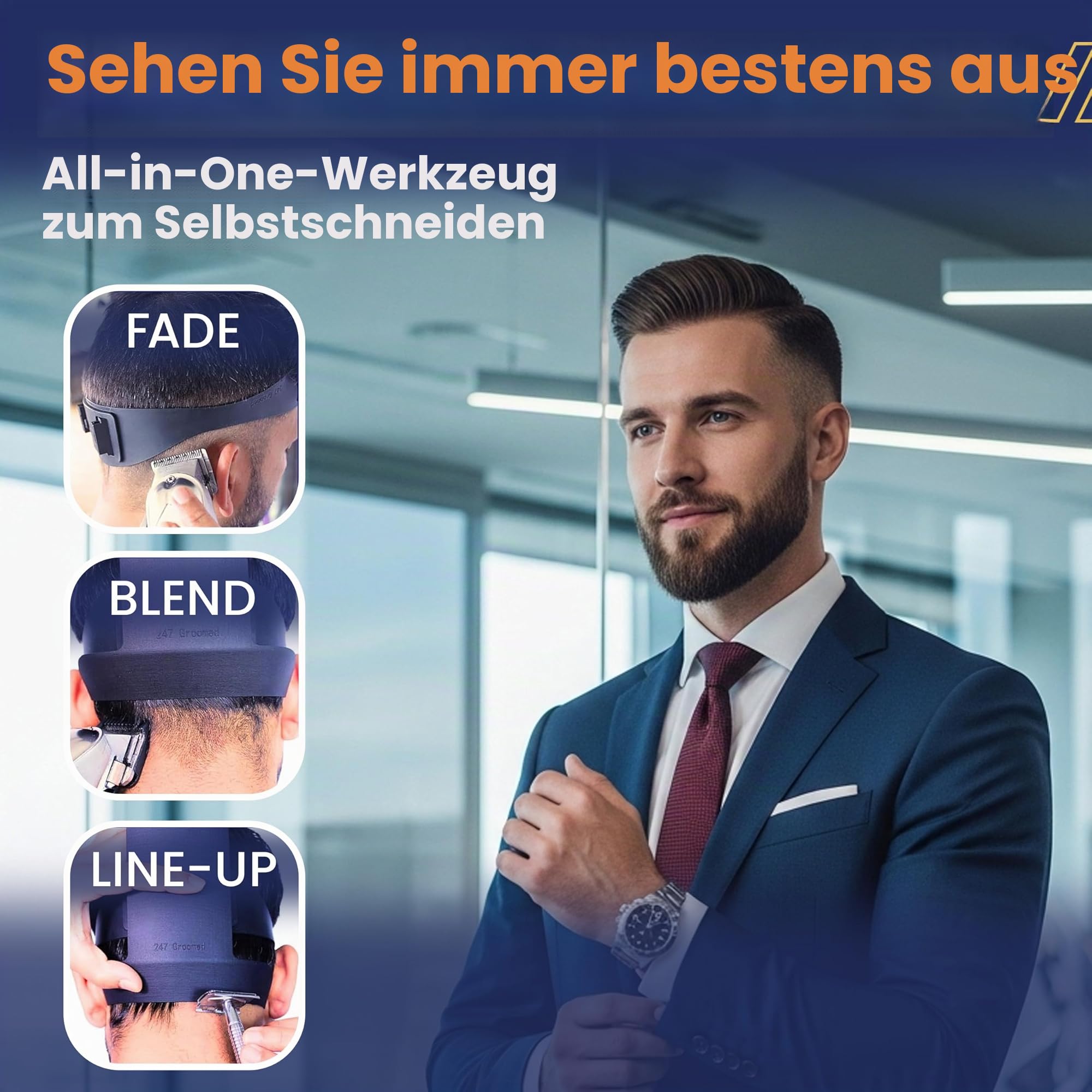 Selbst-Haarschnitt-Set für Männer, 2 Stück, SelfCut-Anleitung für Herren: Hals-Rasierschablone und Fade-Anleitung, verstellbare Größe, Haarausbleichwerkzeug und stabile Ausschnittschablone,