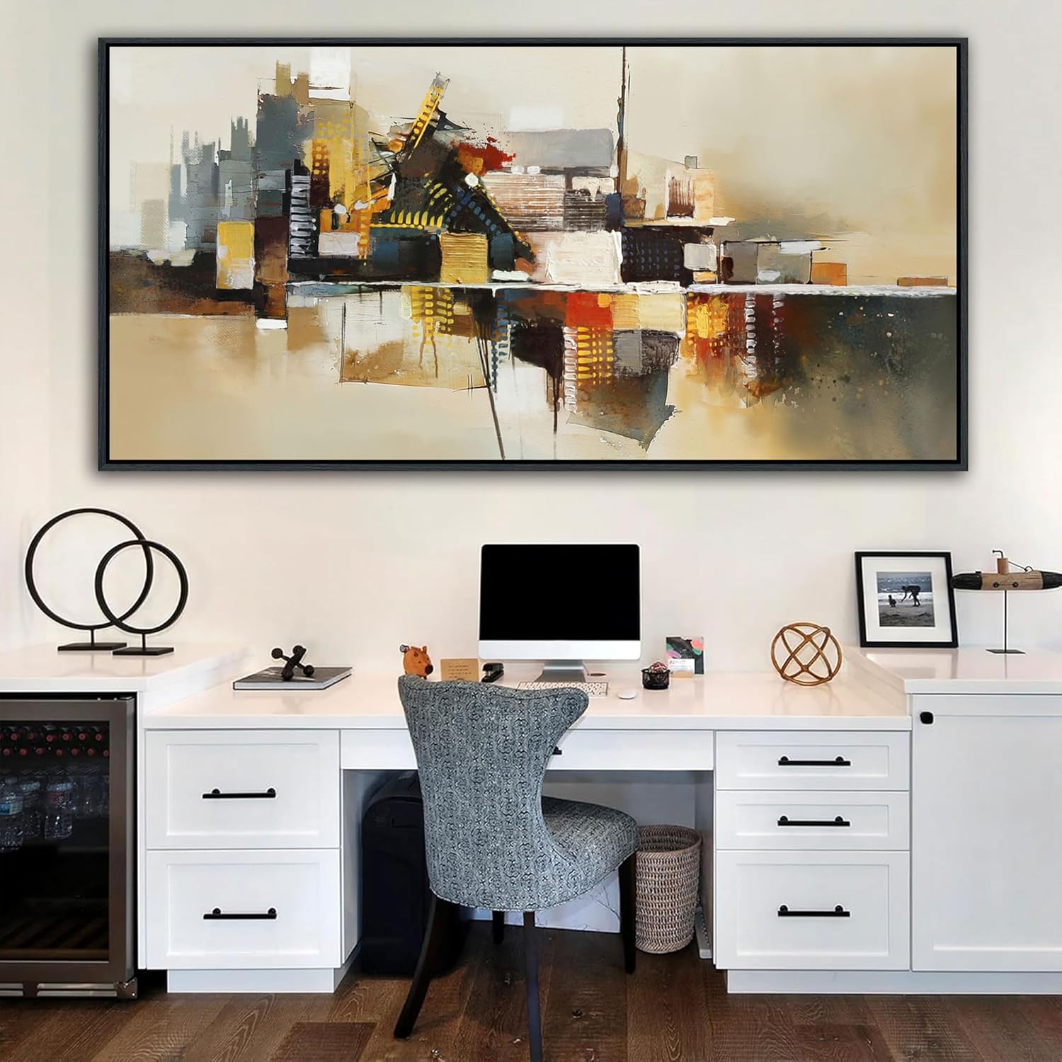 Yellow Abstract Wall Art for Living Room - Modern Wall Art - Framed Large Wall Decor - Canvas Pictures for Bedroom, Office, Above Bed - Contemporary Artwork for Home Decor 29×58IN