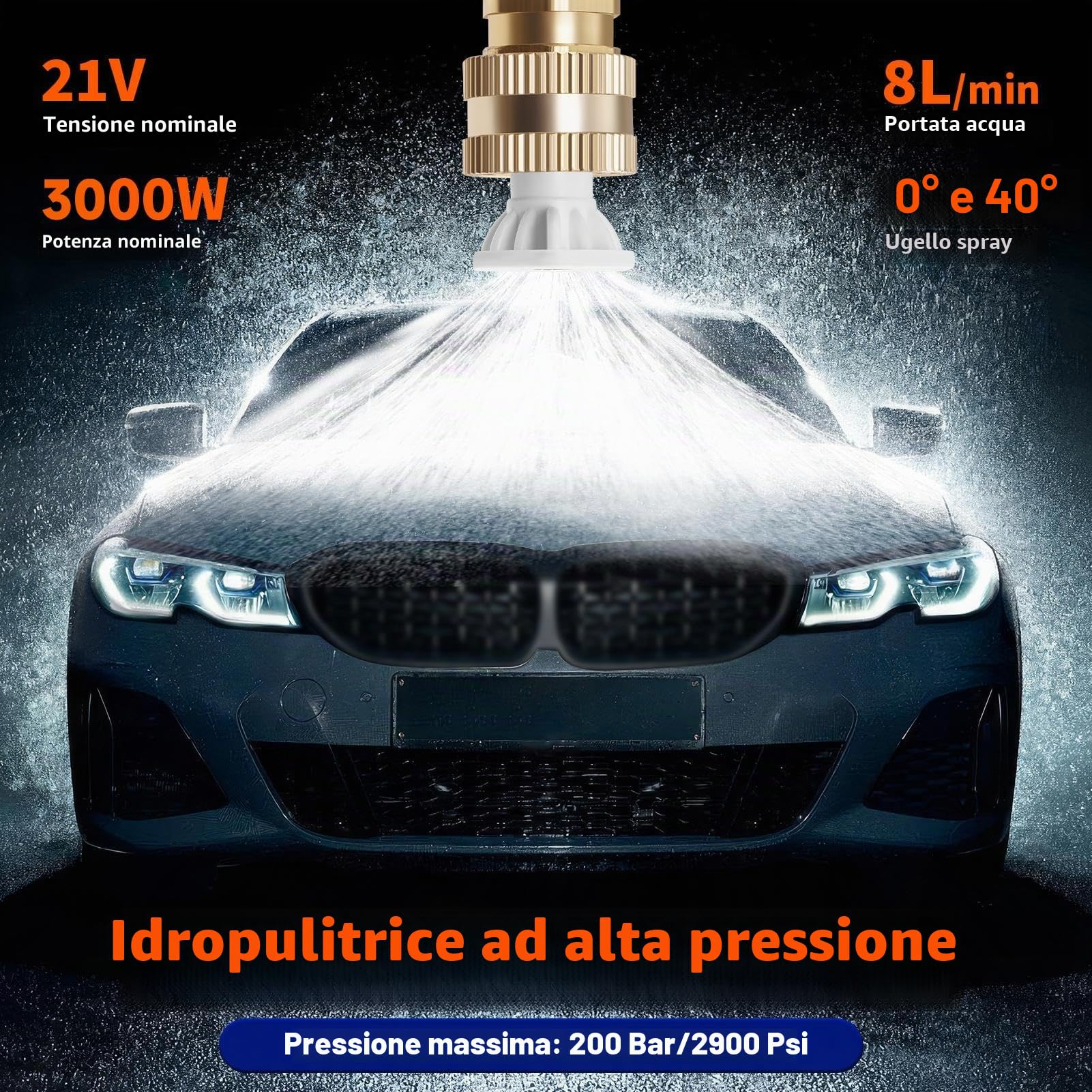 Idropulitrice portatile ad alta pressione a batteria, 21V, senza fili, per auto a mano con 2 ugelli, pulitore potente per irrigazione, pulizia, lavaggio auto, 2 batterie, 60 bar
