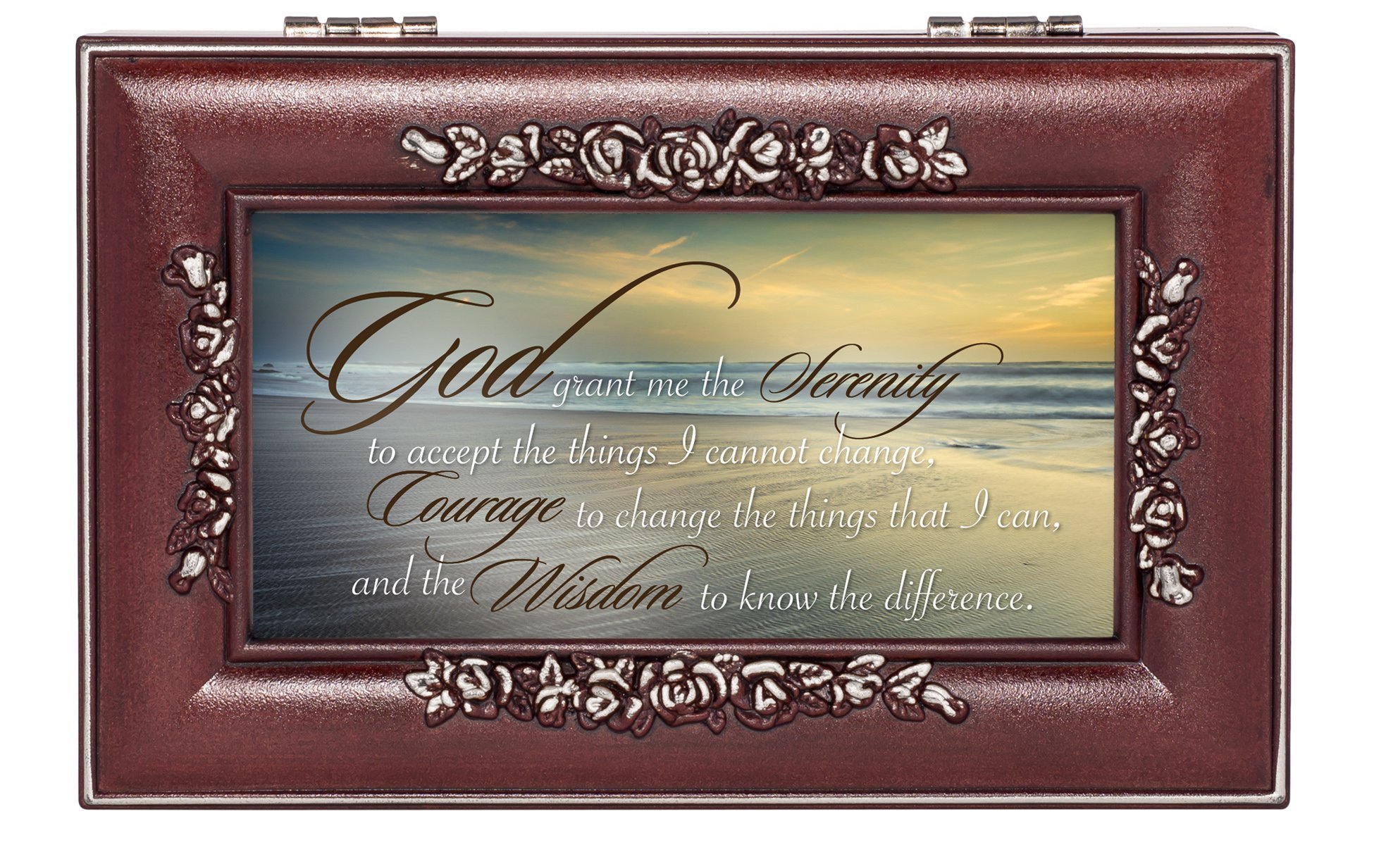 Cottage Garden Serenity Prayer Ocean Waves Rose Wood Finish Jewelry Music Box Plays You are My Sunshine