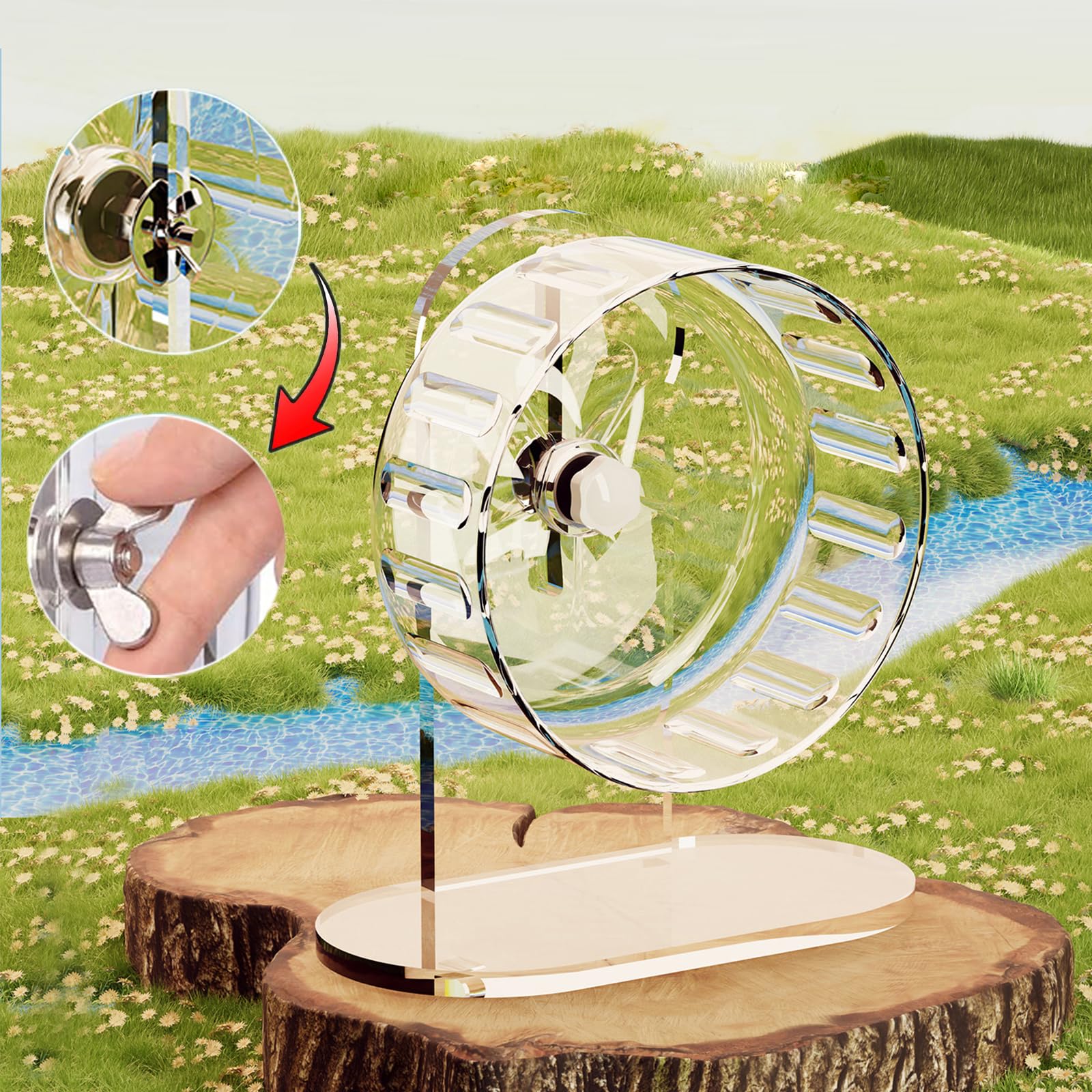 Hamster Wheel, Silent Running Exercise Wheel with Adjustable Stand for Hamster Guinea Pig Gerbil Hedgehog Small Animal Cage Accessories (Clear, 7.1inch) - image 3