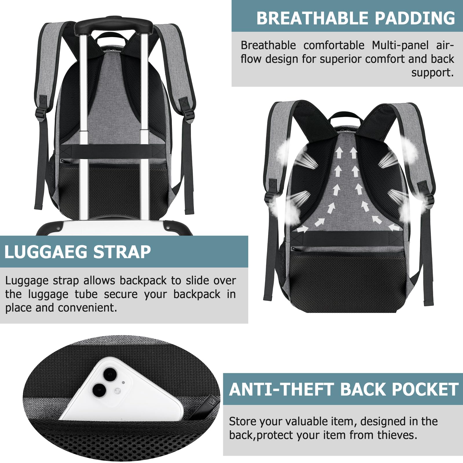 BIKROD Zaino Uomo Zaino per PC Portatile, 15,6 Pollici Zaino Porta PC con Caricatore USB Zaino da Lavoro, Impermeabile Zaino per Laptop, Computer, Notebook, Scuola, Viaggio Regalo Uomo & Donna