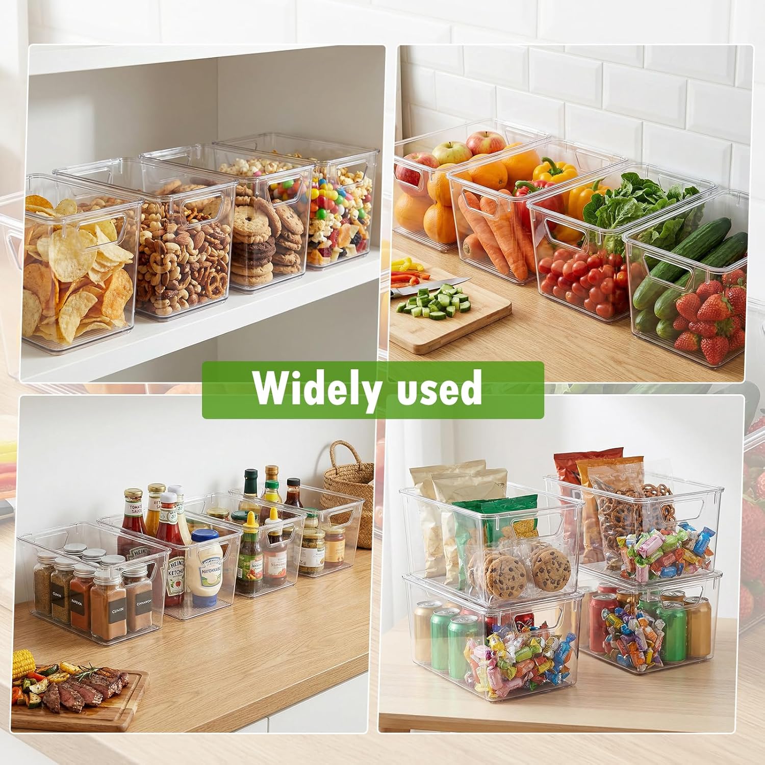8 Pack Clear Storage Bins for Pantry, Anti-slip Kitchen Storage Bins with Lids & Handle, Stackable Pantry Organizers & Storage Containers for Fridge, Cabinet, Closet, Bathroom Local Stock