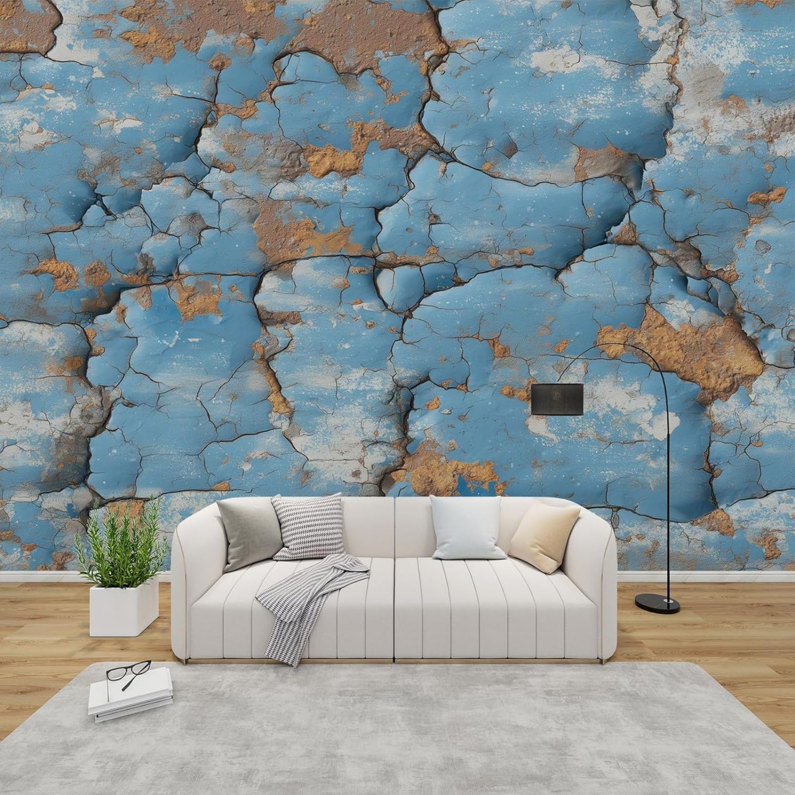 hgjdjhnf Photo Wallpaper Chipped Colour Blue Wallpaper Vintage Wall Living Room Bedroom Children's Room Wall Decoration Motif Wallpaper,300cmx210cm
