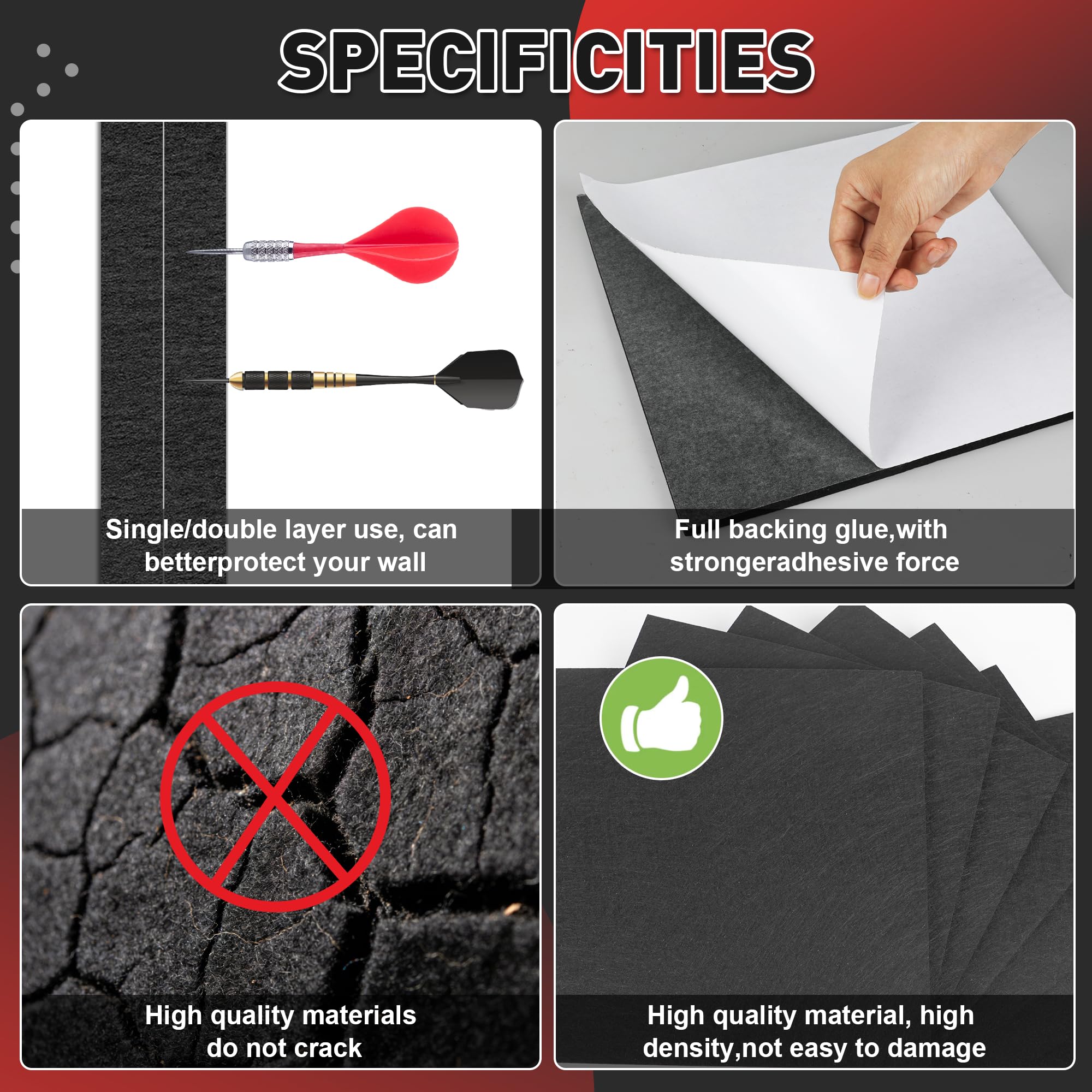 9PCS Dart Board Wall Protector - 12"x12"Felt Dartboard Wall Protection,Self-Adhesive Dart Board Surround Backing,for Man Cave, Party & Game Room - 5