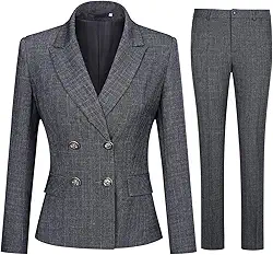 Conjunto feminino de 2 peças de terno trespassado com dois botões e calça