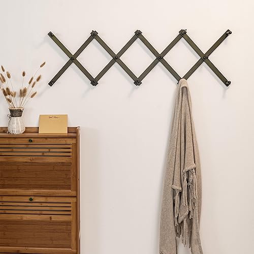 Miniatura 4 de SKOLOO Perchero de pared de acordeón, moderno perchero expandible montado en la pared, perchero de madera maciza para sombreros de pared, 14