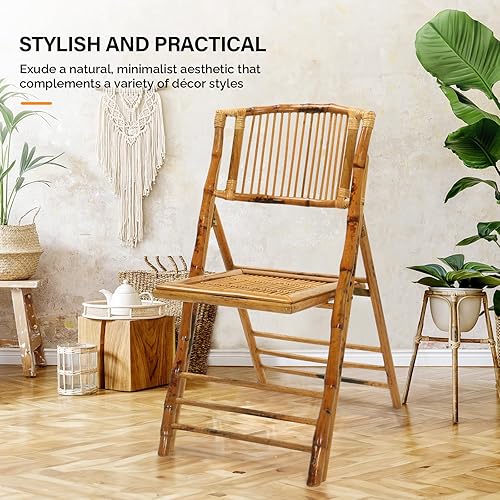 Miniatura 3 de VINGLI Silla plegable de bambú, sillas plegables de madera de comedor, asiento cómodo para exteriores e interiores, patio, porche, boda, fiesta,