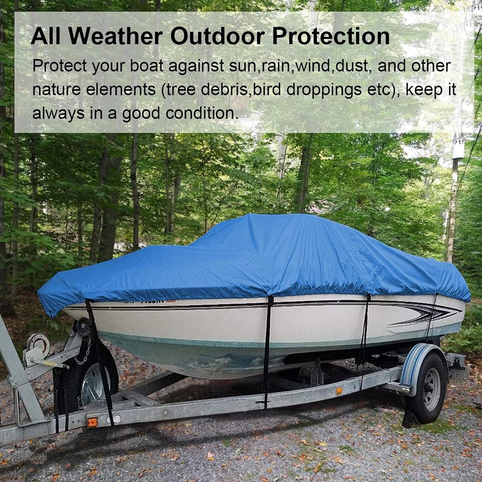 Wytrzymały pokrowiec na łódź 210D, wodoodporna, odporna na promieniowanie UV, tkanina Oxford do cumowania i holowania, pasuje do łodzi Tri-Hull Runabout 600 x 230 cm