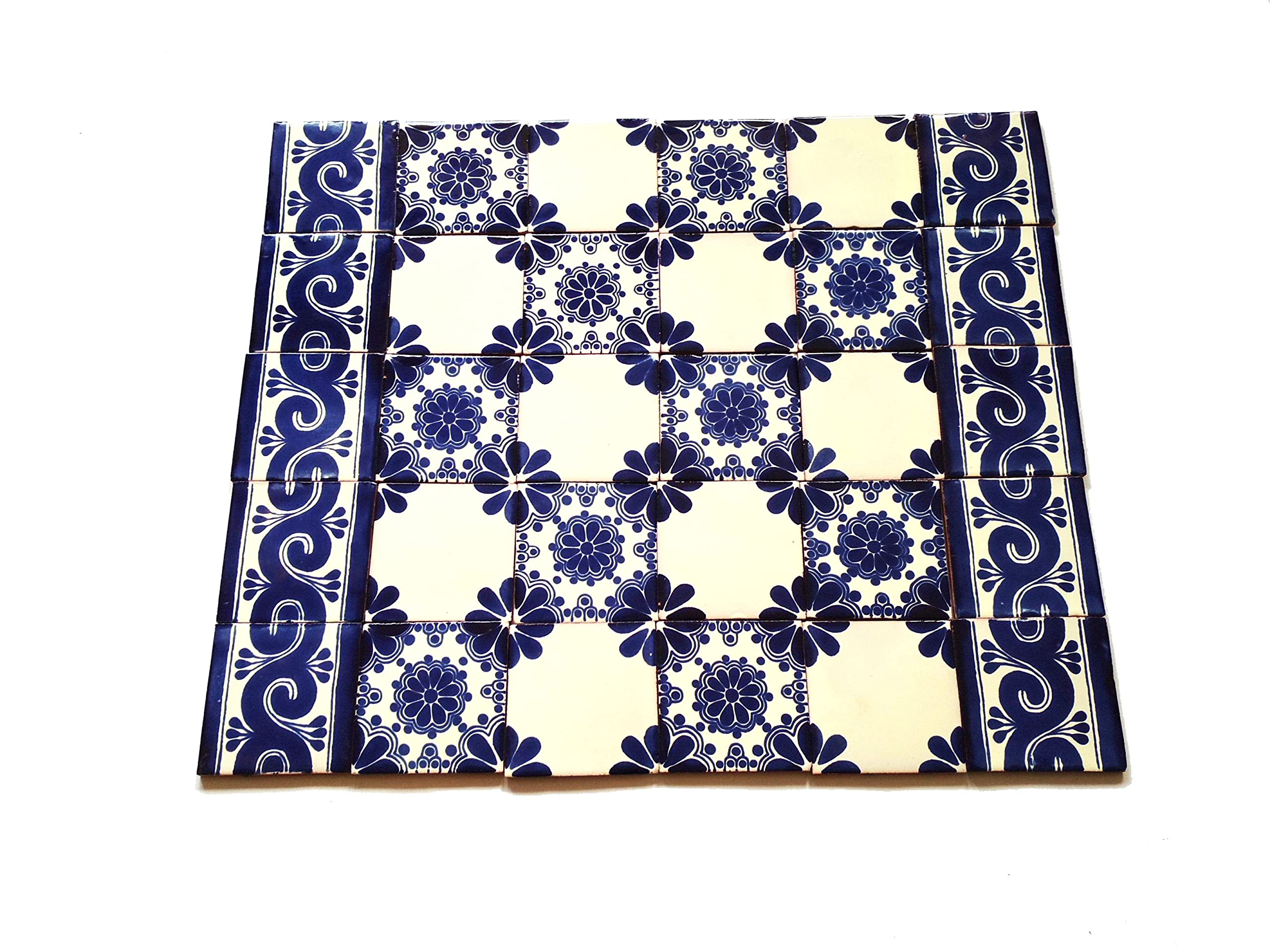 Cerames azulejos de mosaico Talavera Mirta - 30 azulejos decorativos de cerámica mexicana para baño, ducha, escaleras, pared posterior de la cocina | azulejos de mexicanos 10,5x10,5 cm