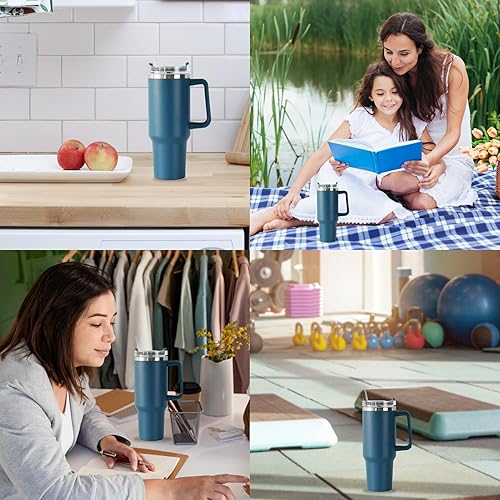 Miniatura 4 de Re Tech UK - Vaso de 40 oz con tapa y popote + 2 pajitas de acero inoxidable y bota de silicona - Vaso aislado con asa y popote -Vaso Vaso - Ideal