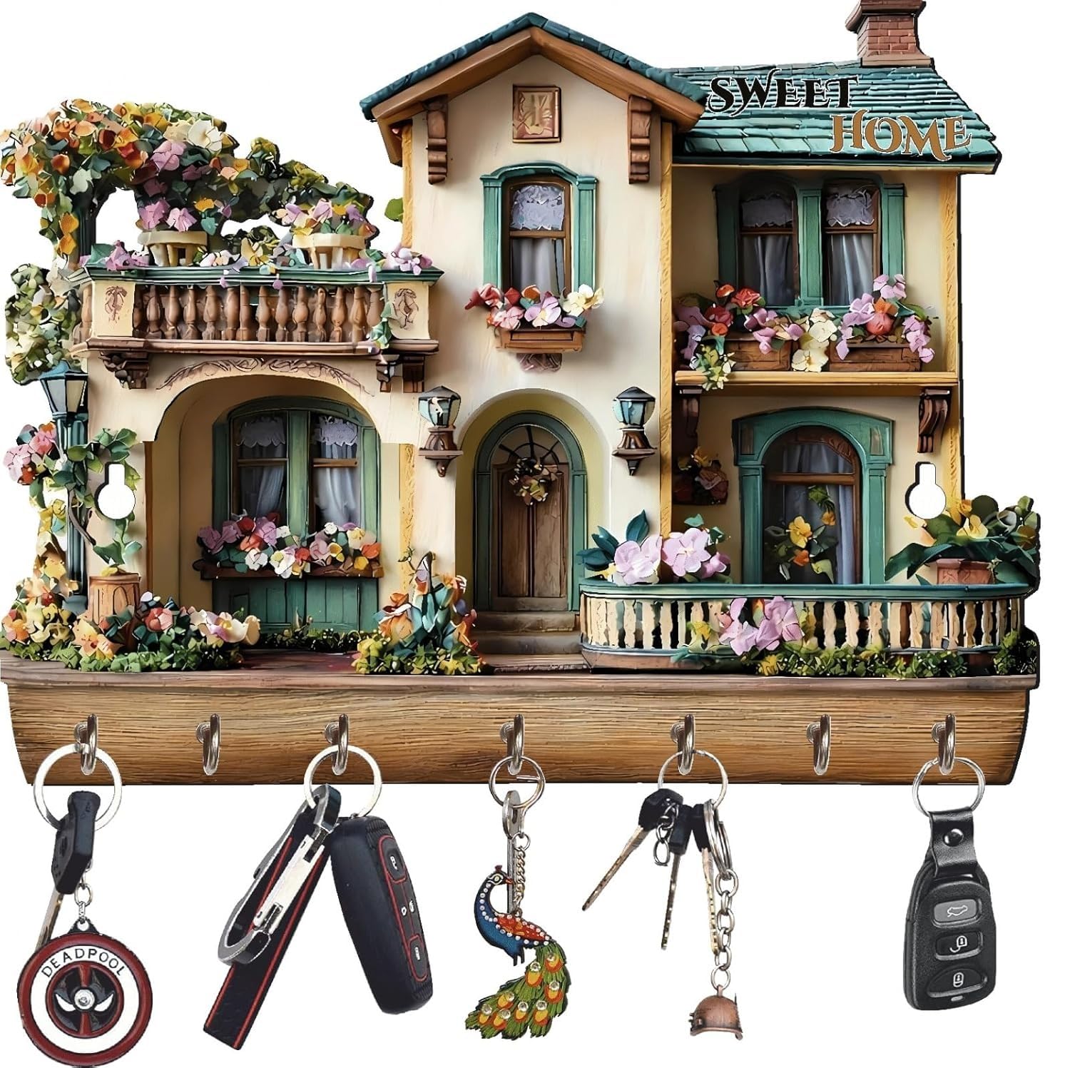 Key Holder for Home Decor Items | Golden Finish Border | 6 Hooks Wooden Key Holder | Stylish Key Hanger Wall Mounted Decoration | Key Chain Stand | Wood Keys Organizer (Sweet Home)-image-25