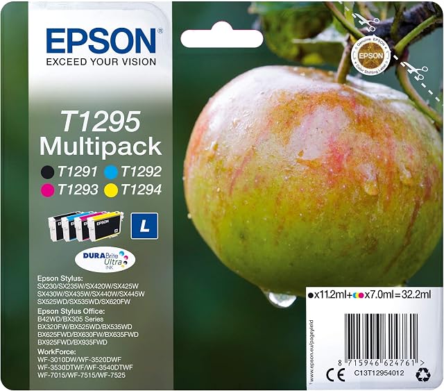 Epson T1295 Black/Cyan/Magenta/Yellow Ink Cartridges (4 Pack) C13T12954012