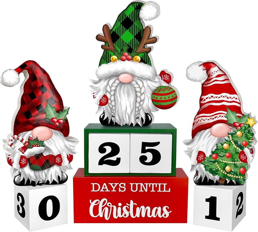 Amazon.com: Christmas Advent Calendar 2025 Countdown to Christmas -30 Days Gnomes Classic Rustic Wood Sign Table Decor Holiday Home Decoration (01) : Home & Kitchen