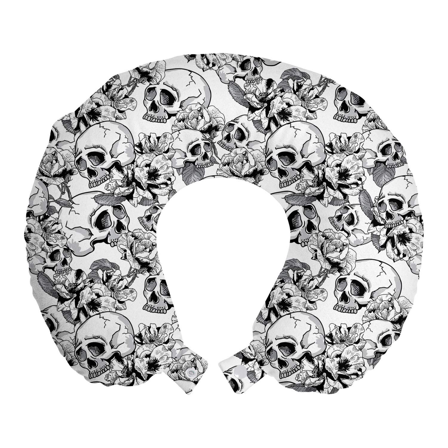 Ambesonne Sugar Skull Memory Foam Travel Pillow - 12 Inch U-Shape Neck Rest For Airplane, Car, Home