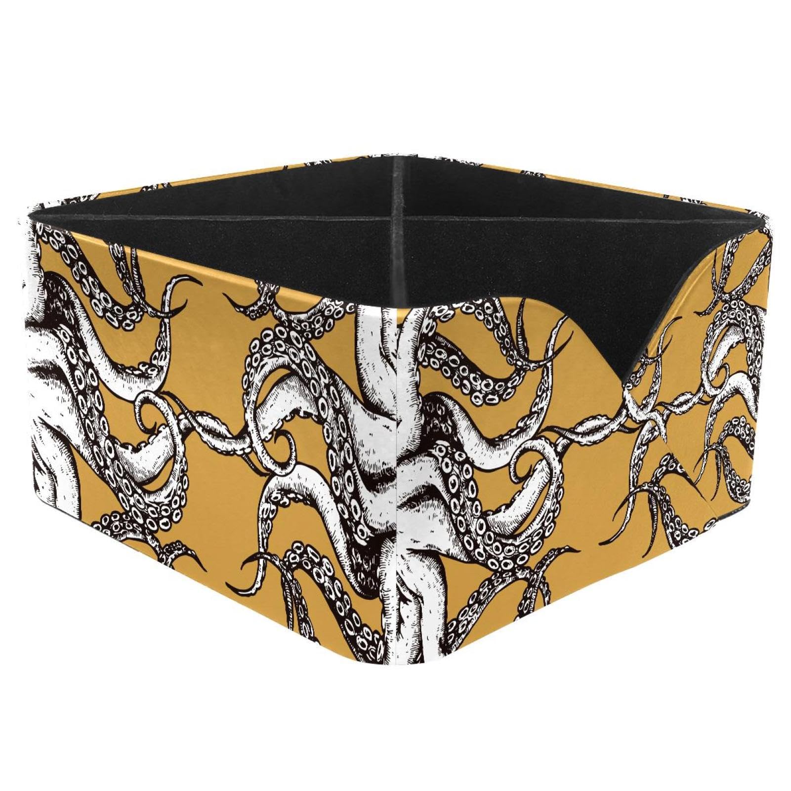 KengjuTesu Octopus on Yellow Background Desktop Organizer Pen Holder, Rectangular Pencil Cup for Office, Study and Makeup Stations