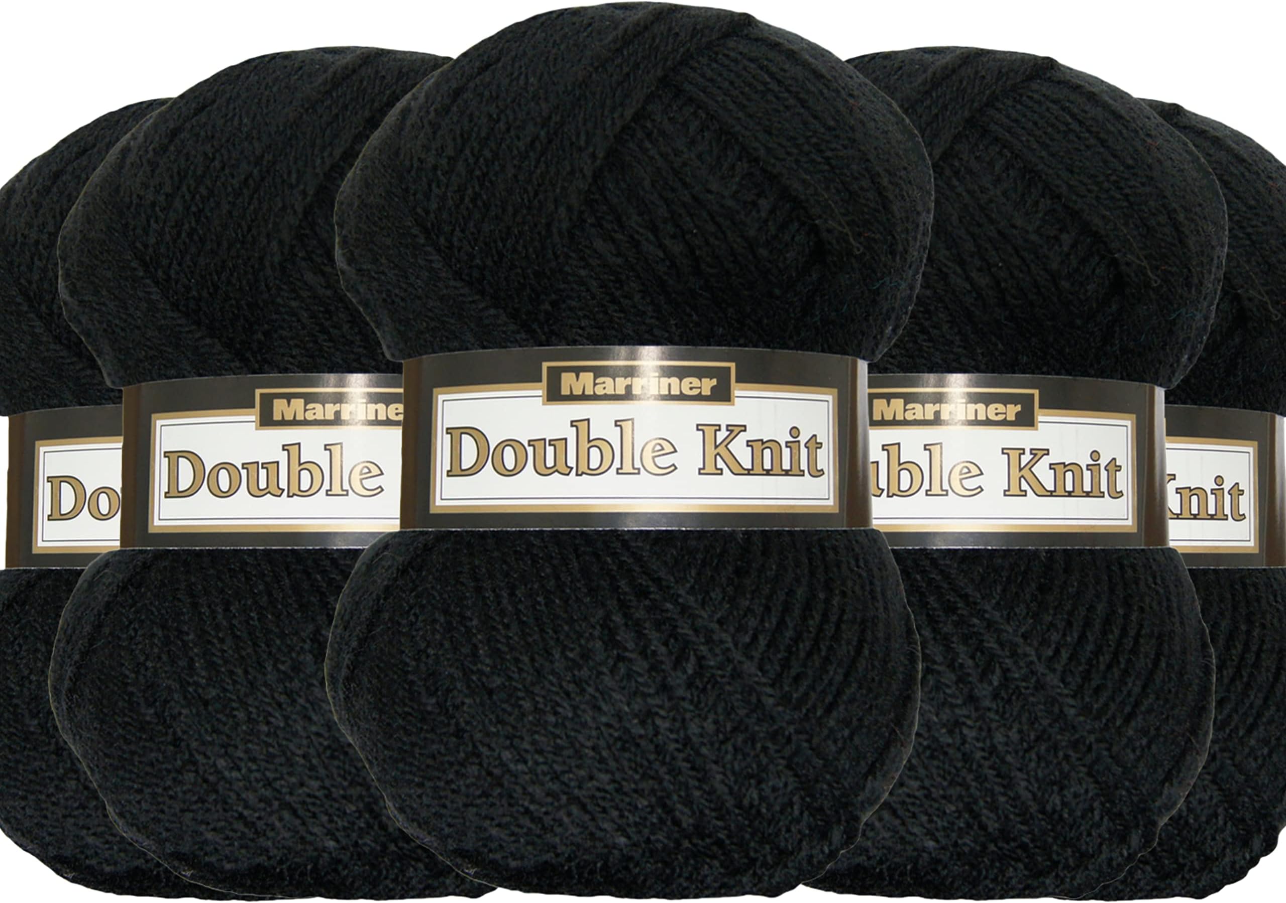Marriner Double Knit Yarn with 100% Acrylic 8 Ply for Knitting and Crochet - Vegan Friendly and Hypoallergenic (Black, 5 Pack of 100g Single Balls)