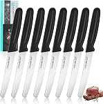 HAUSHOF Steak Knives Set of 6, Serrated Steak Knives, Premium Stainless Steel Steak Knife Set with Gift Box, Black Handle