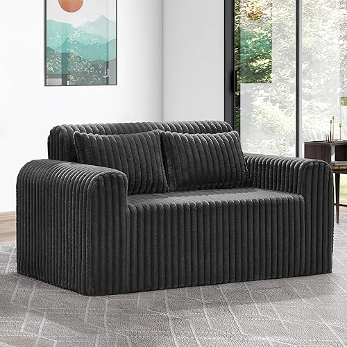 Vista 3 de Hobestluk Couch Sofa 2-Seater Foam Sofa Loveseat for Small Spaces Comfy Sofas with Removable Cover Furry Couch with Pillows for Living Room